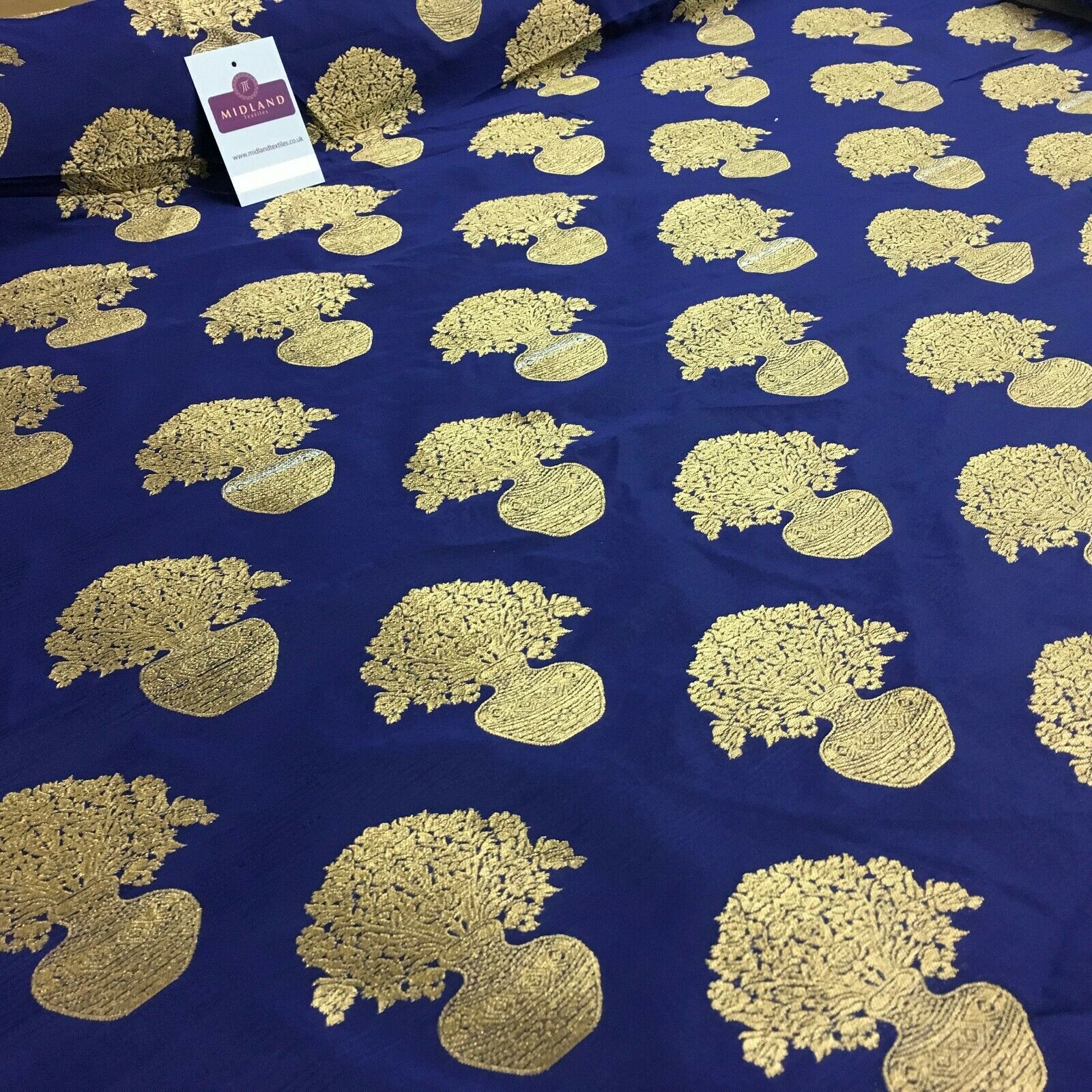 Indian gold Flower pot Banarsi Brocade waistcoat fabric 110 cm Wide MN1101 Mtex