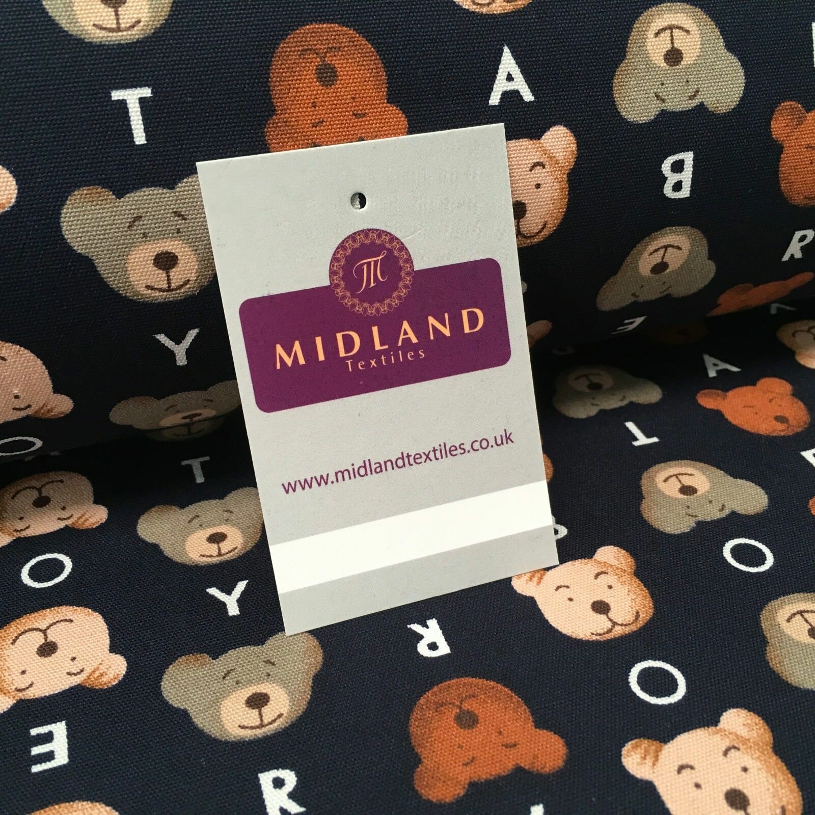 100% Cotton Canvas Navy Blue Teddy Bear printed Craft Fabric 58' Wide MK856-3
