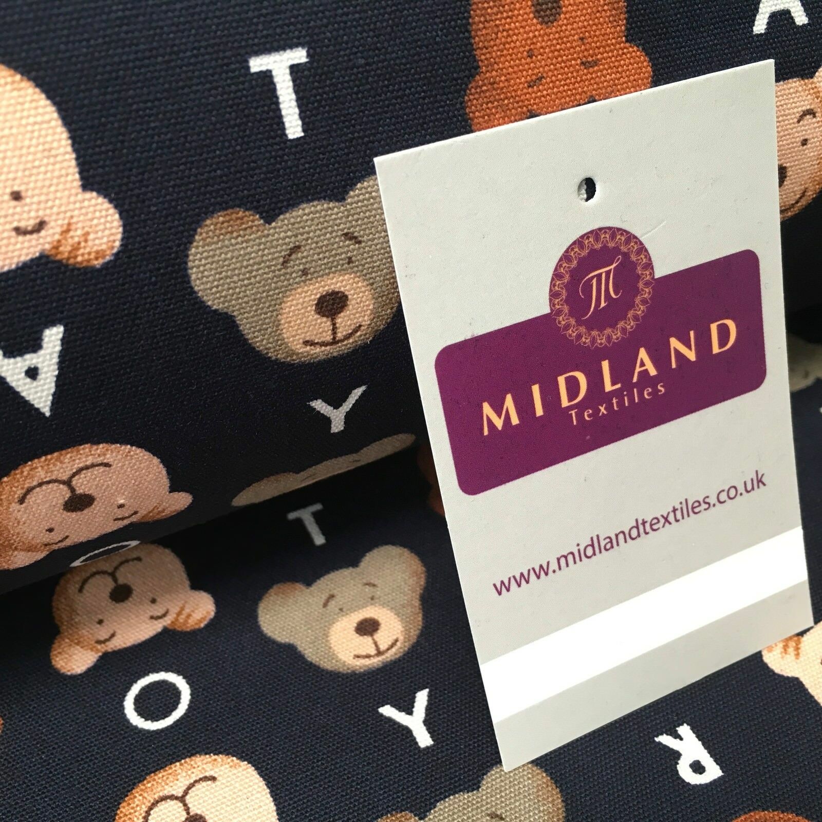100% Cotton Canvas Navy Blue Teddy Bear printed Craft Fabric 58' Wide MK856-3