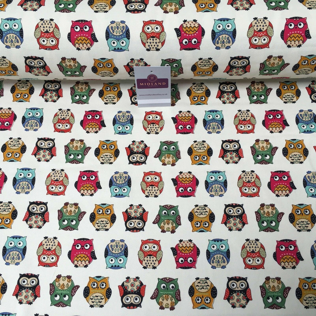 100% Cotton Canvas Cream Multicoloured Owl Printed Fabric 58