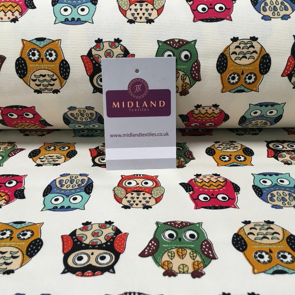 100% Cotton Canvas Cream Multicoloured Owl Printed Fabric 58