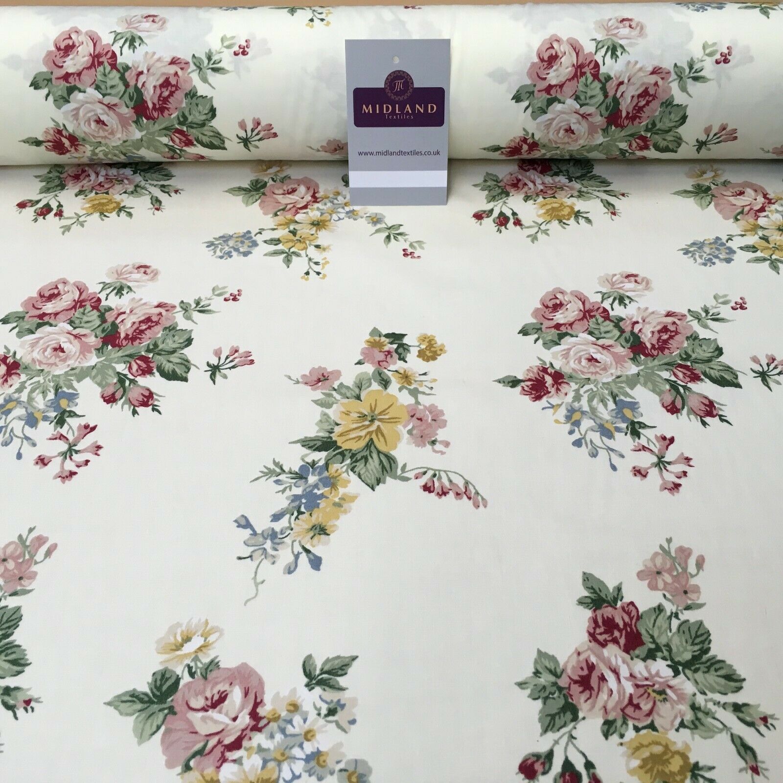 Floral Vintage Rose Shabby Chic Cotton Poplin Printed Fabric 110cm Wide MK1083