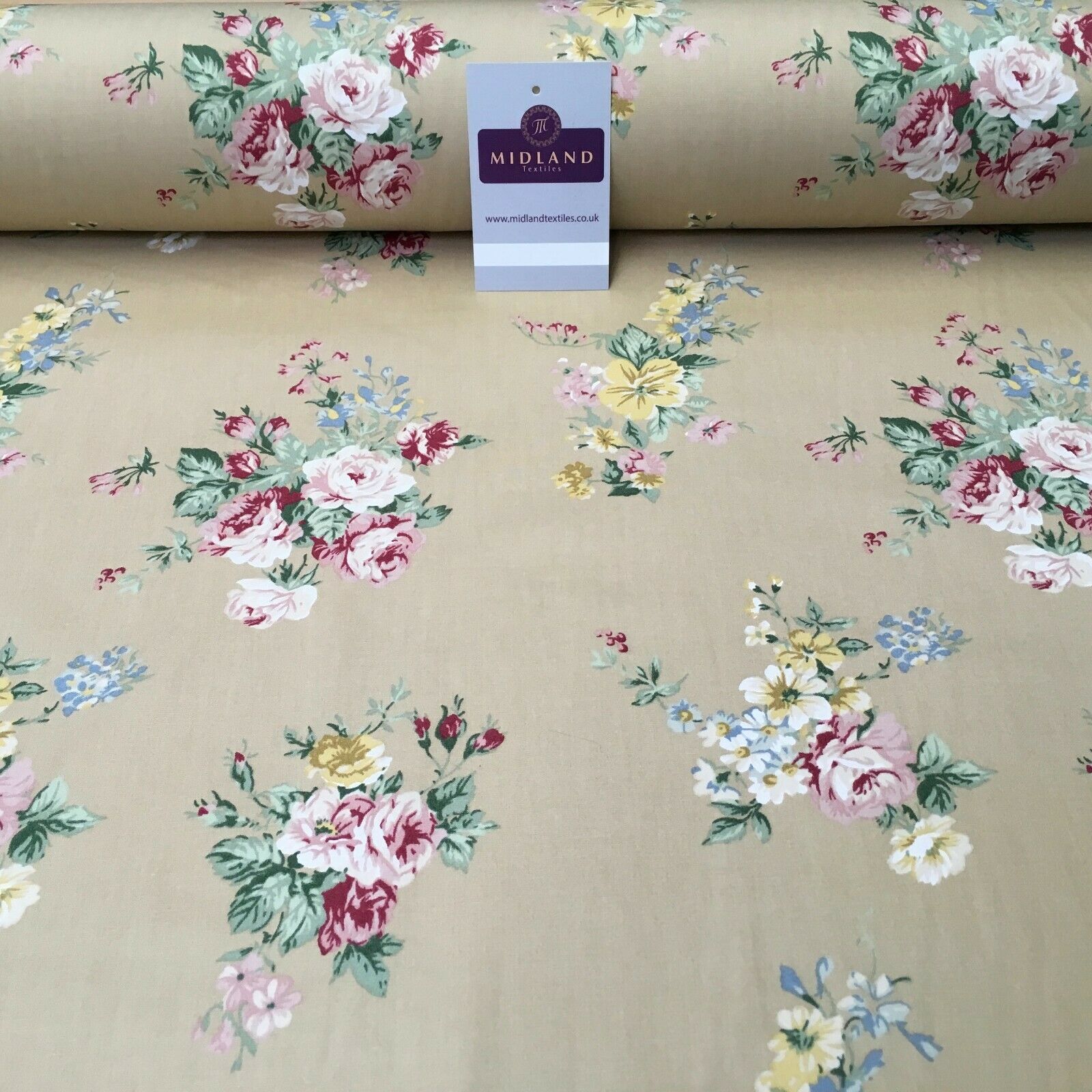 Floral Vintage Rose Shabby Chic Cotton Poplin Printed Fabric 110cm Wide MK1083