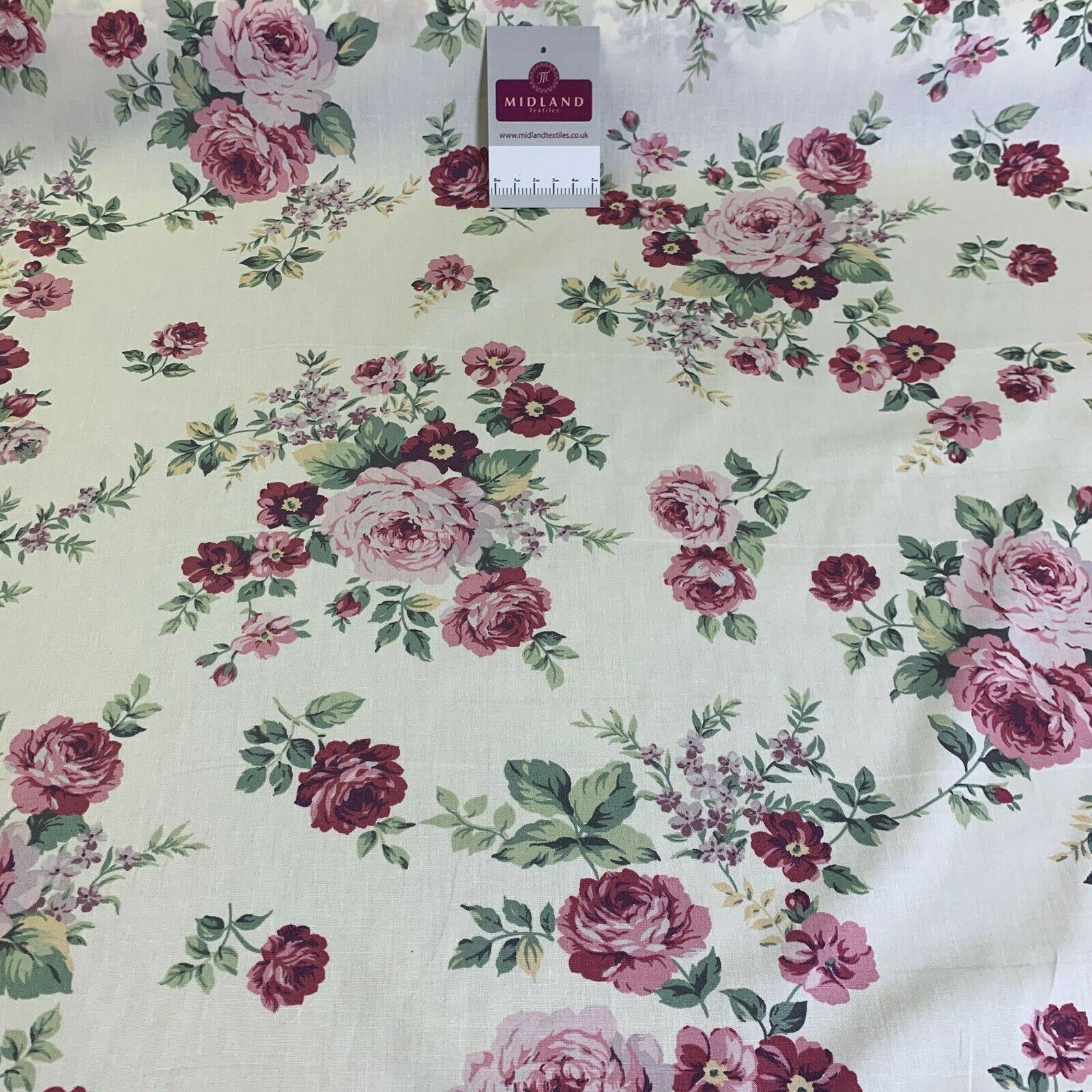 Floral Vintage Rose Shabby Chic Cotton Poplin Printed Fabric 110cm Wide MK1083