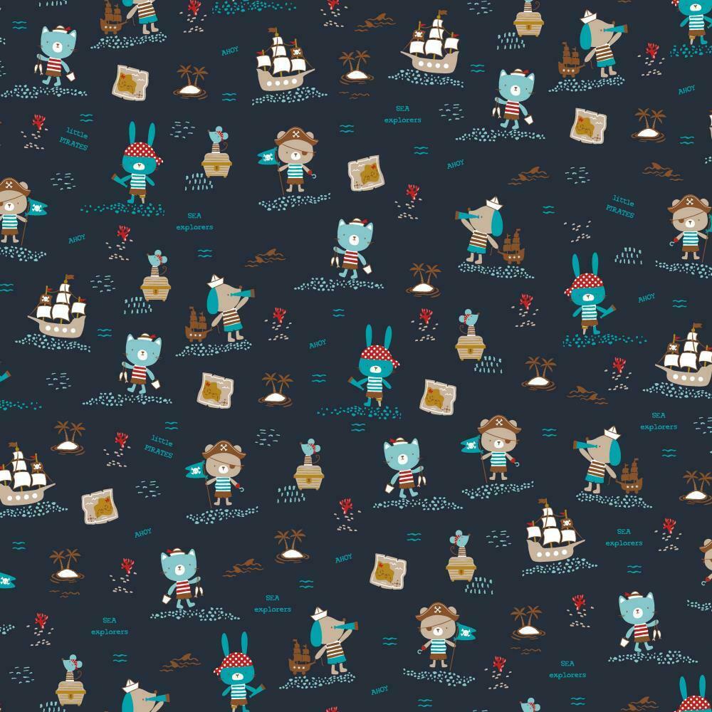 Pirate Animal 100% organic cotton children's novelty  printed Fabric M1614