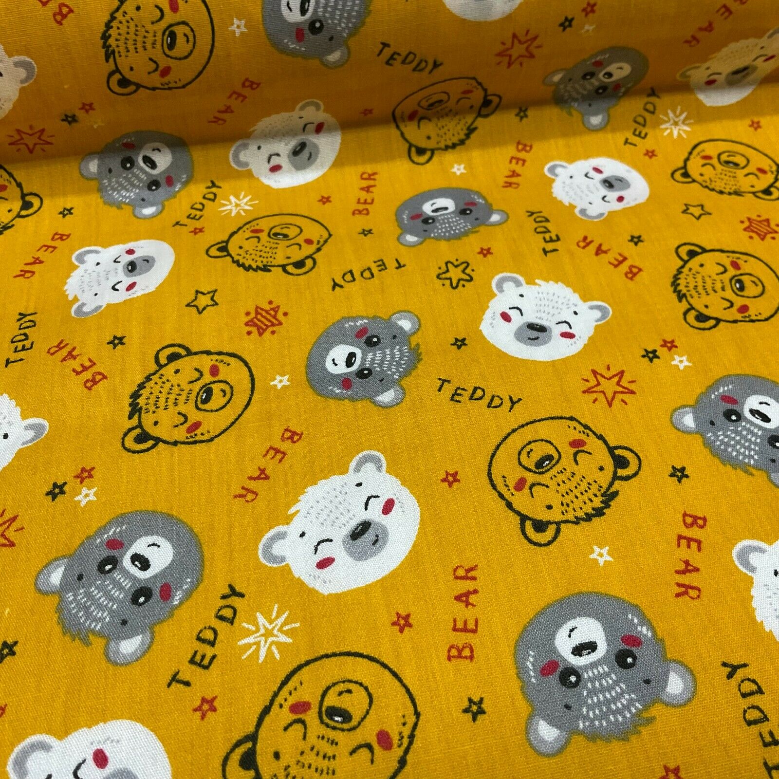 Teddy Bear face Novelty children's Poly cotton printed lightweight fabric M1621
