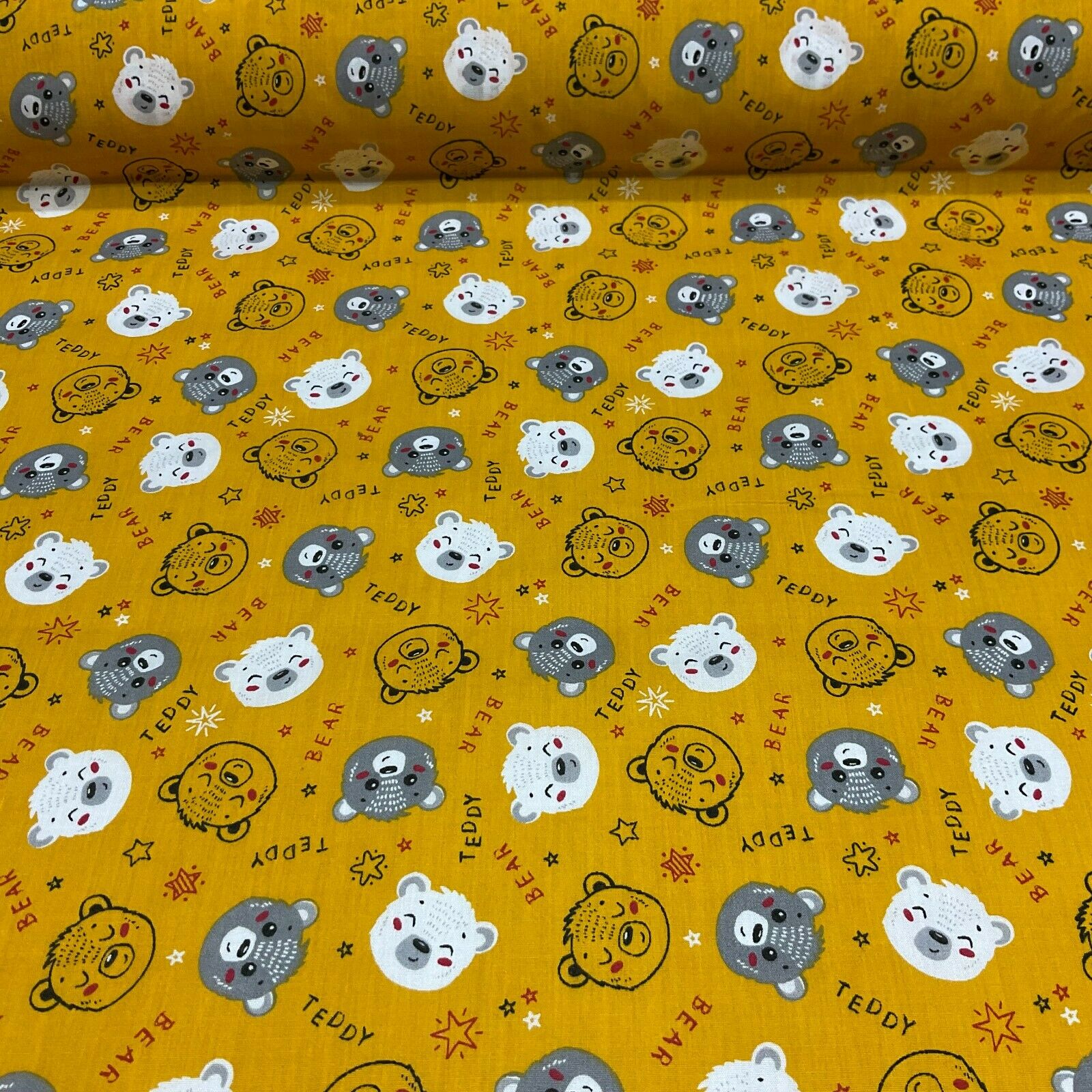 Teddy Bear face Novelty children's Poly cotton printed lightweight fabric M1621