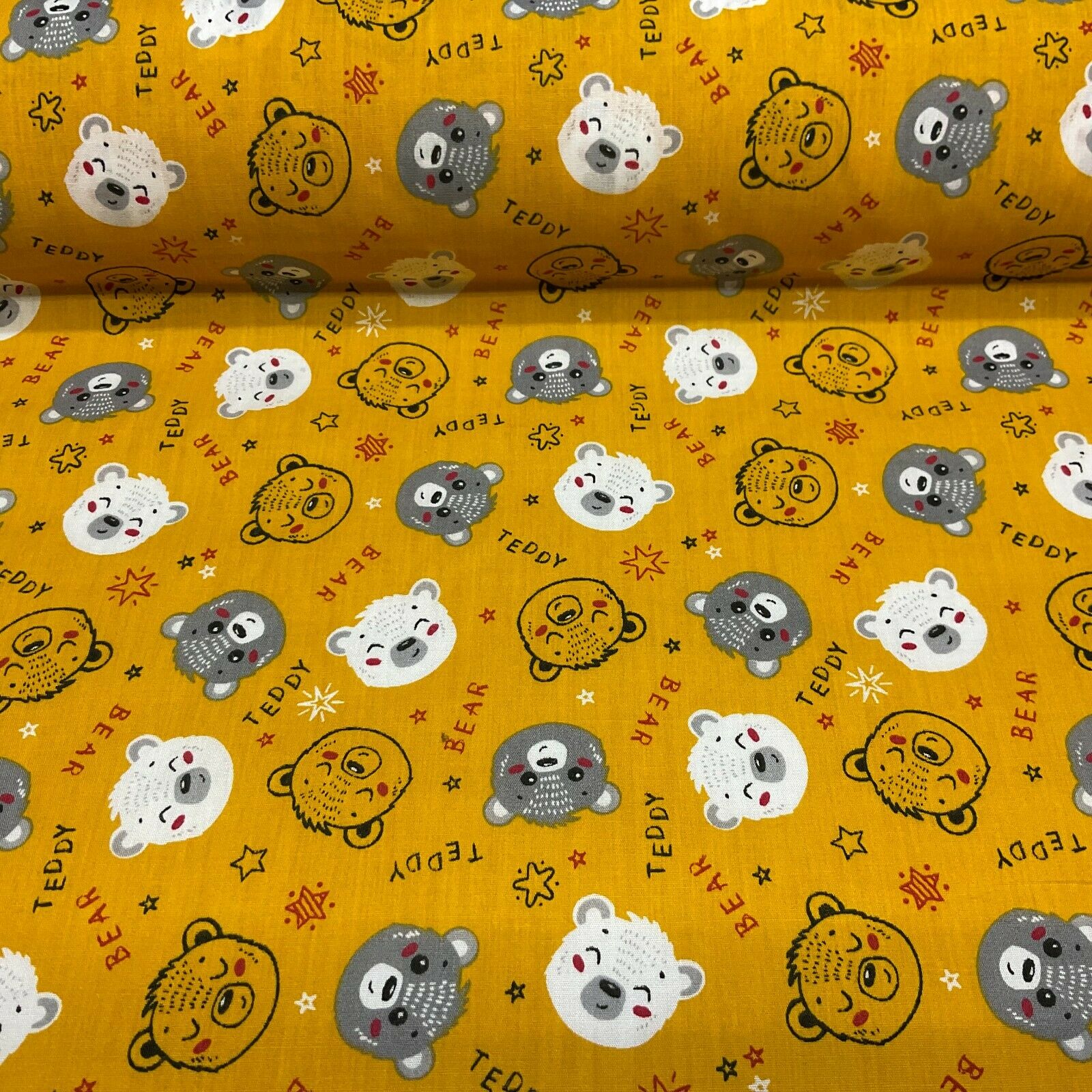 Teddy Bear face Novelty children's Poly cotton printed lightweight fabric M1621
