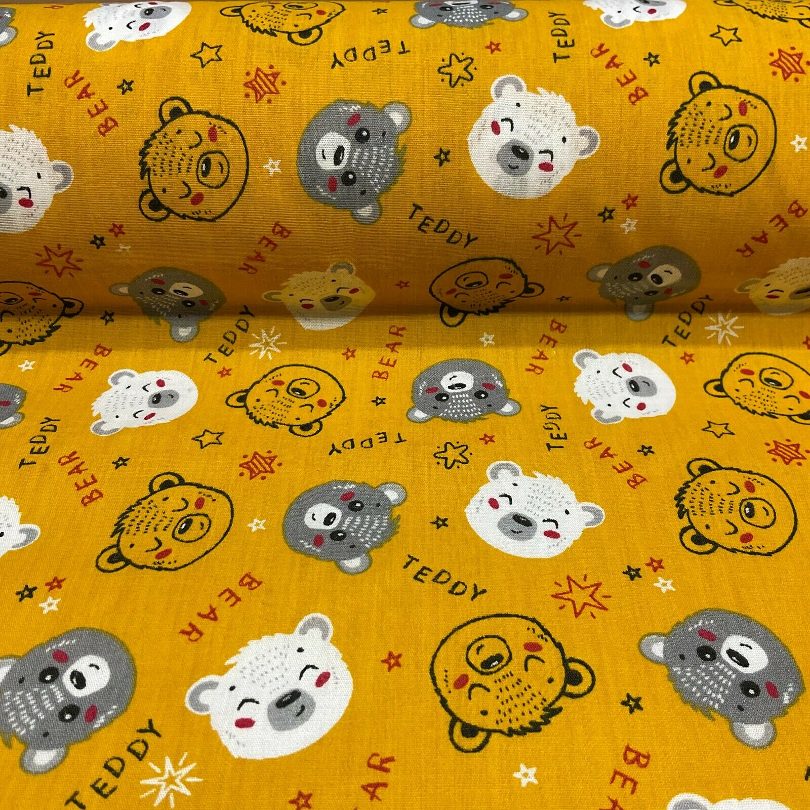 Teddy Bear face Novelty children's Poly cotton printed lightweight fabric M1621