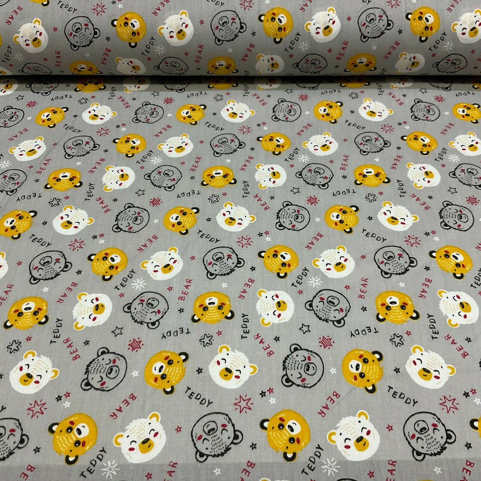 Teddy Bear face Novelty children's Poly cotton printed lightweight fabric M1621