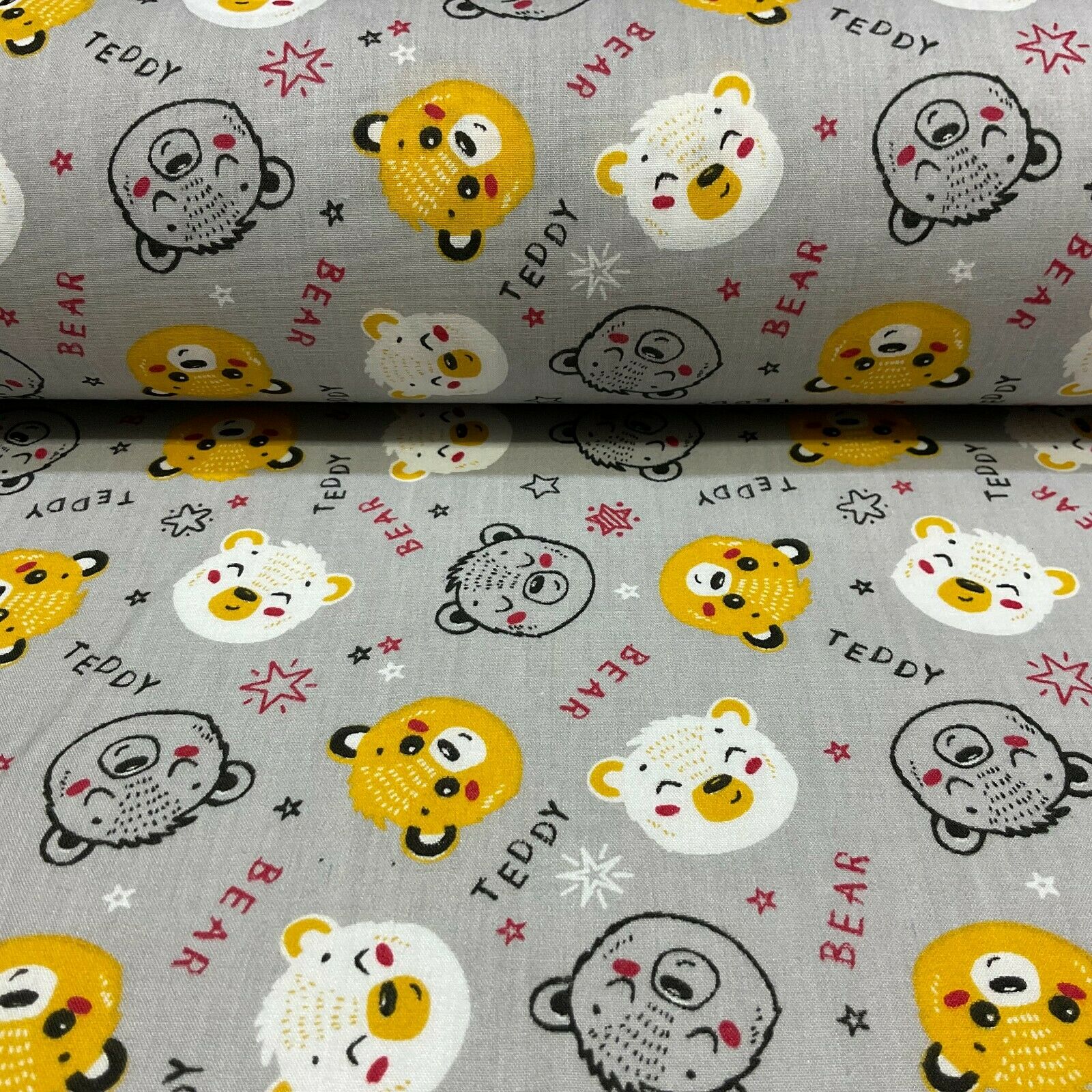 Teddy Bear face Novelty children's Poly cotton printed lightweight fabric M1621