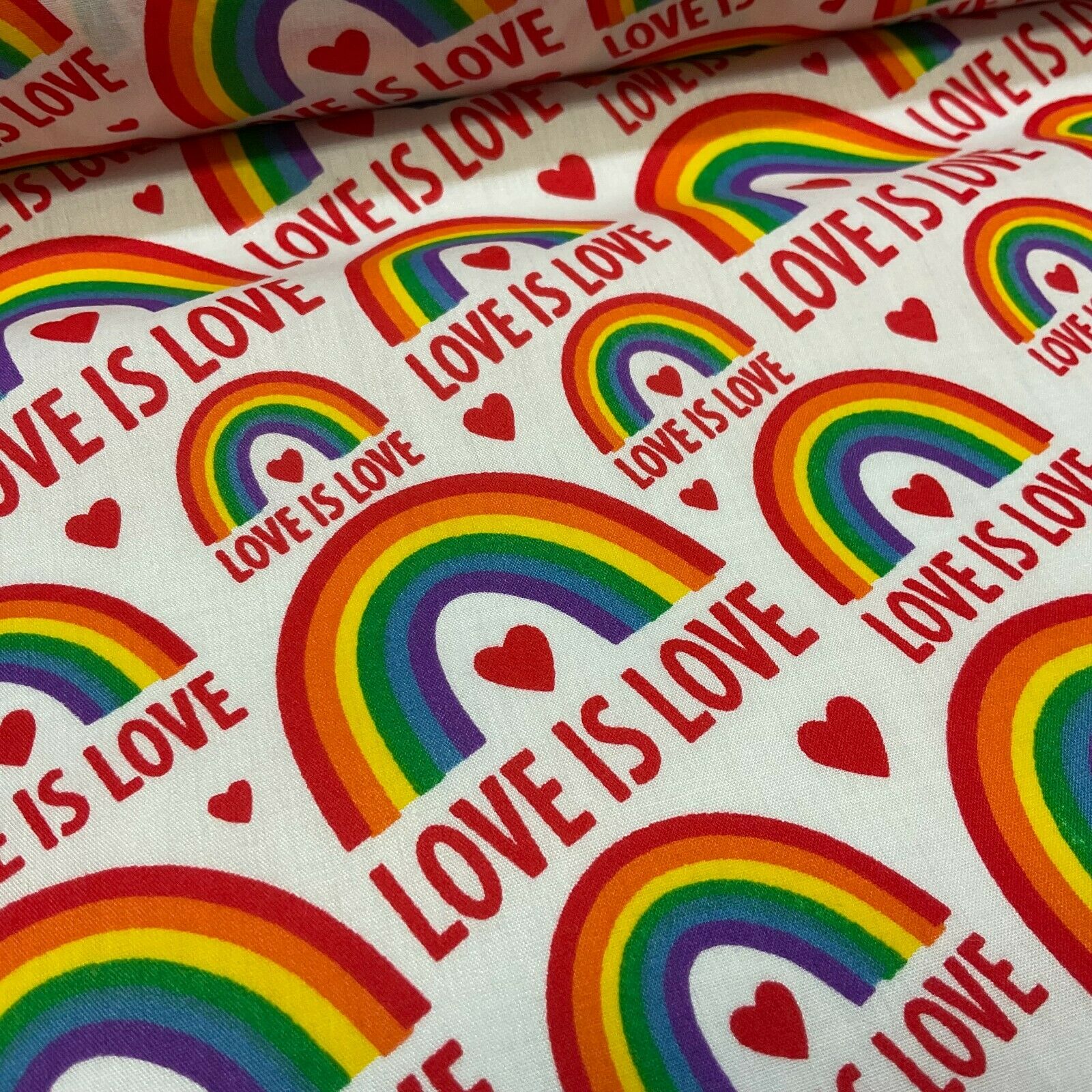 White Rainbow Poly cotton printed lightweight fabric M1632