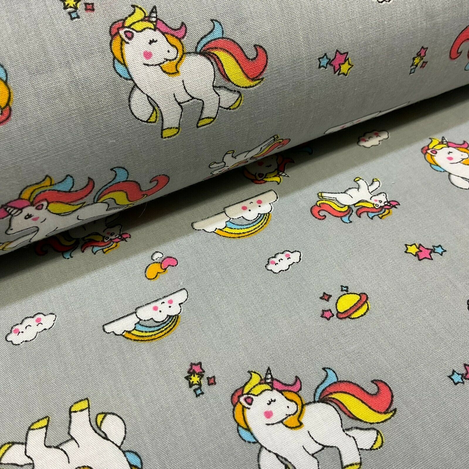 Unicorn Mystical Magical Novelty Poly cotton printed lightweight fabric M1634