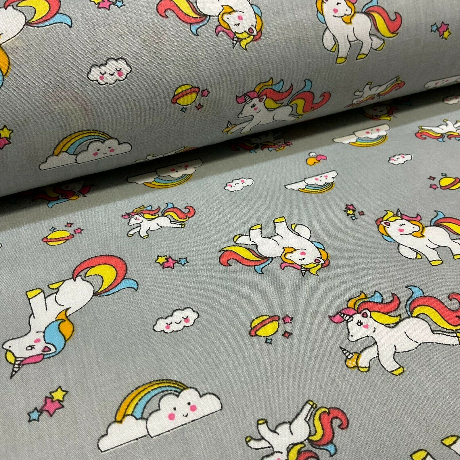 Unicorn Mystical Magical Novelty Poly cotton printed lightweight fabric M1634