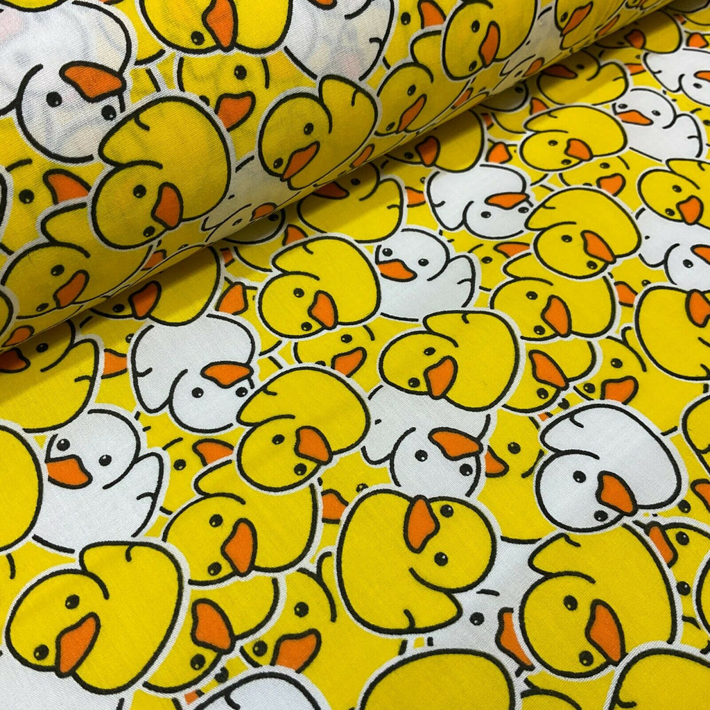 Yellow Ducks Novelty Children's Poly cotton printed lightweight fabric M1625