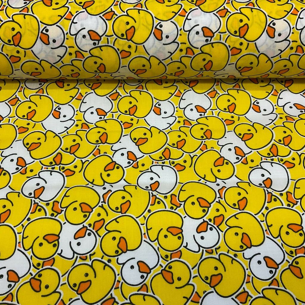 Yellow Ducks Novelty Children's Poly cotton printed lightweight fabric M1625