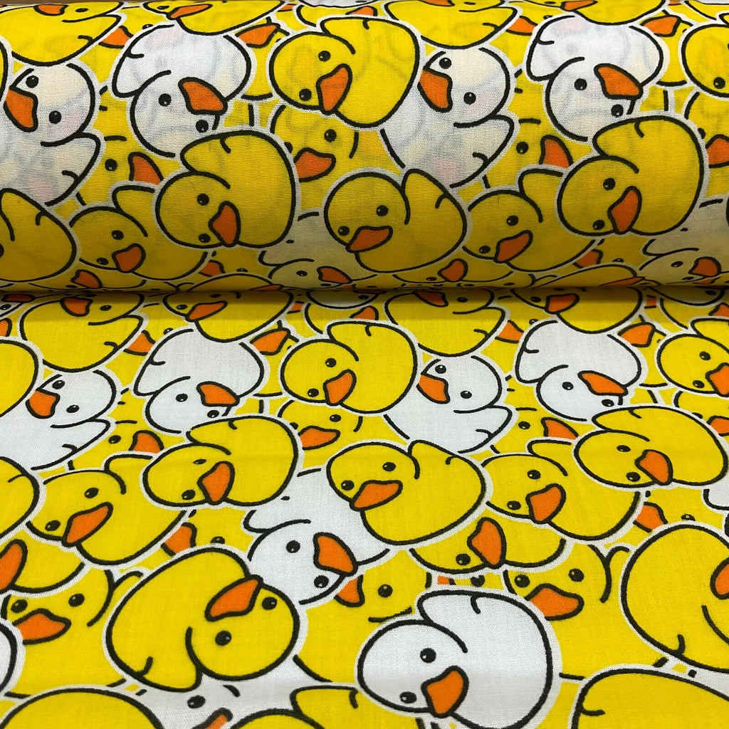 Yellow Ducks Novelty Children's Poly cotton printed lightweight fabric M1625