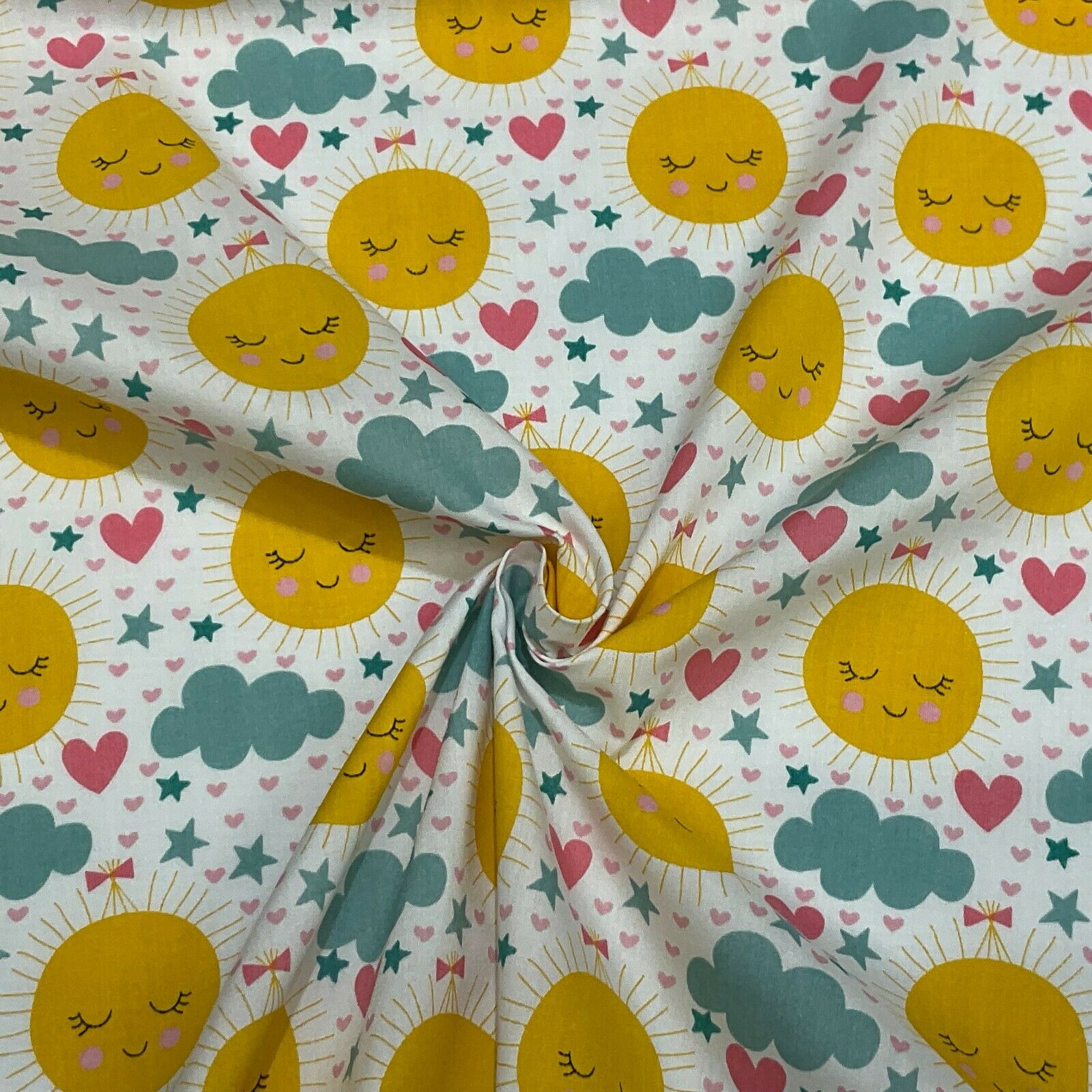 White Sunshine sun Children Poly cotton printed lightweight fabric M1631