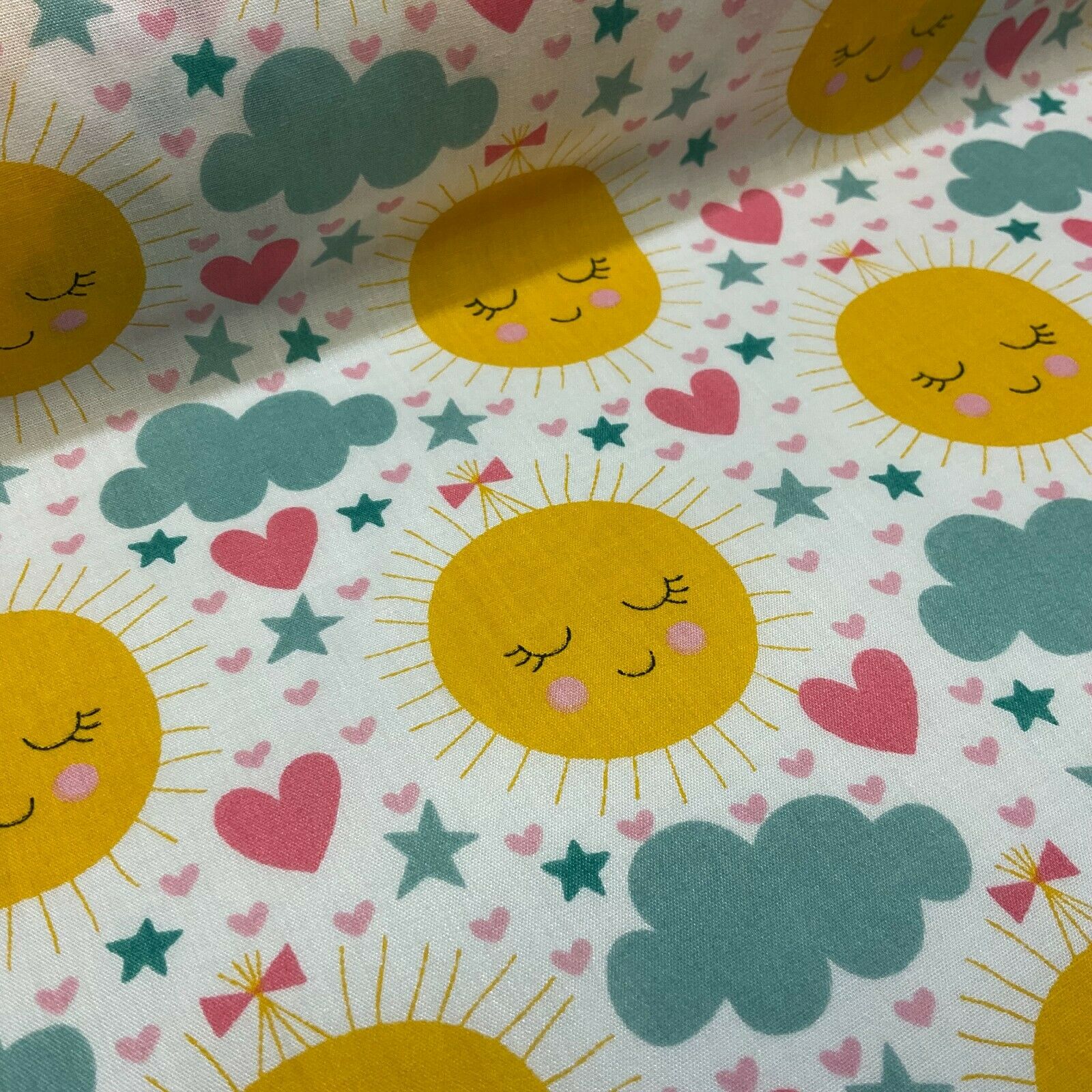 White Sunshine sun Children Poly cotton printed lightweight fabric M1631