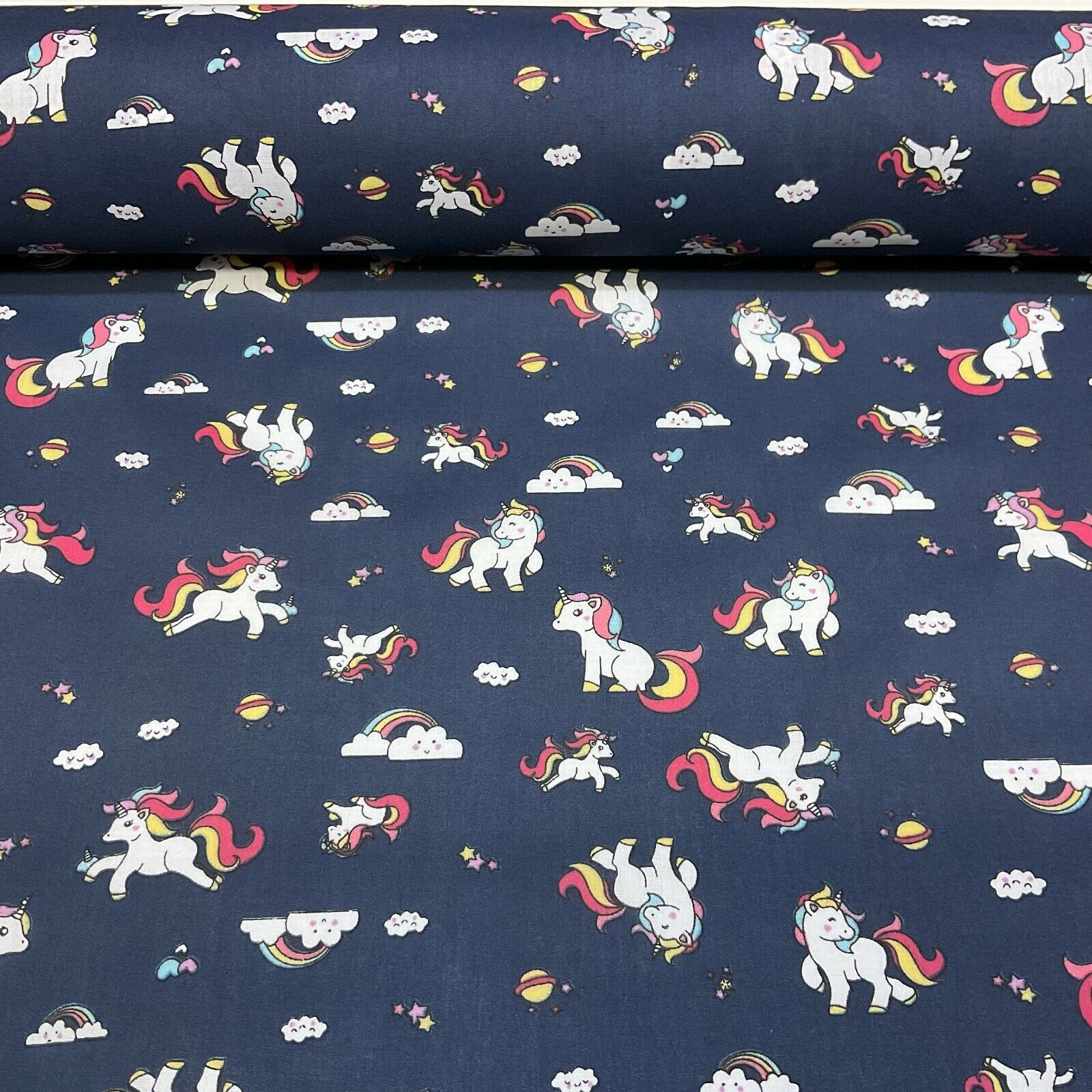 Unicorn Mystical Magical Novelty Poly cotton printed lightweight fabric M1634