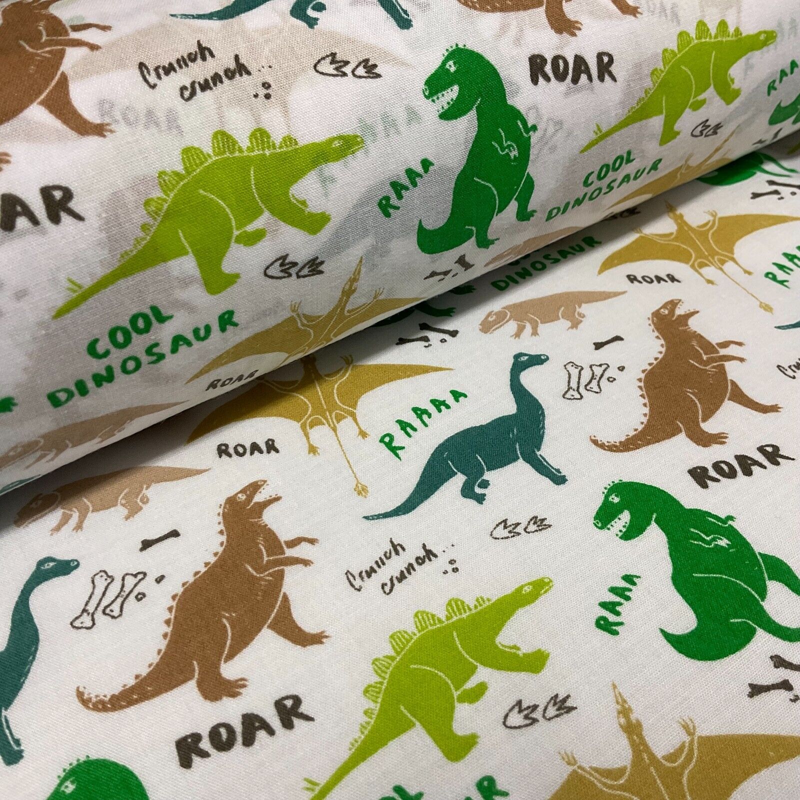 White green dinosaurs Children's Poly cotton printed lightweight fabric M1643