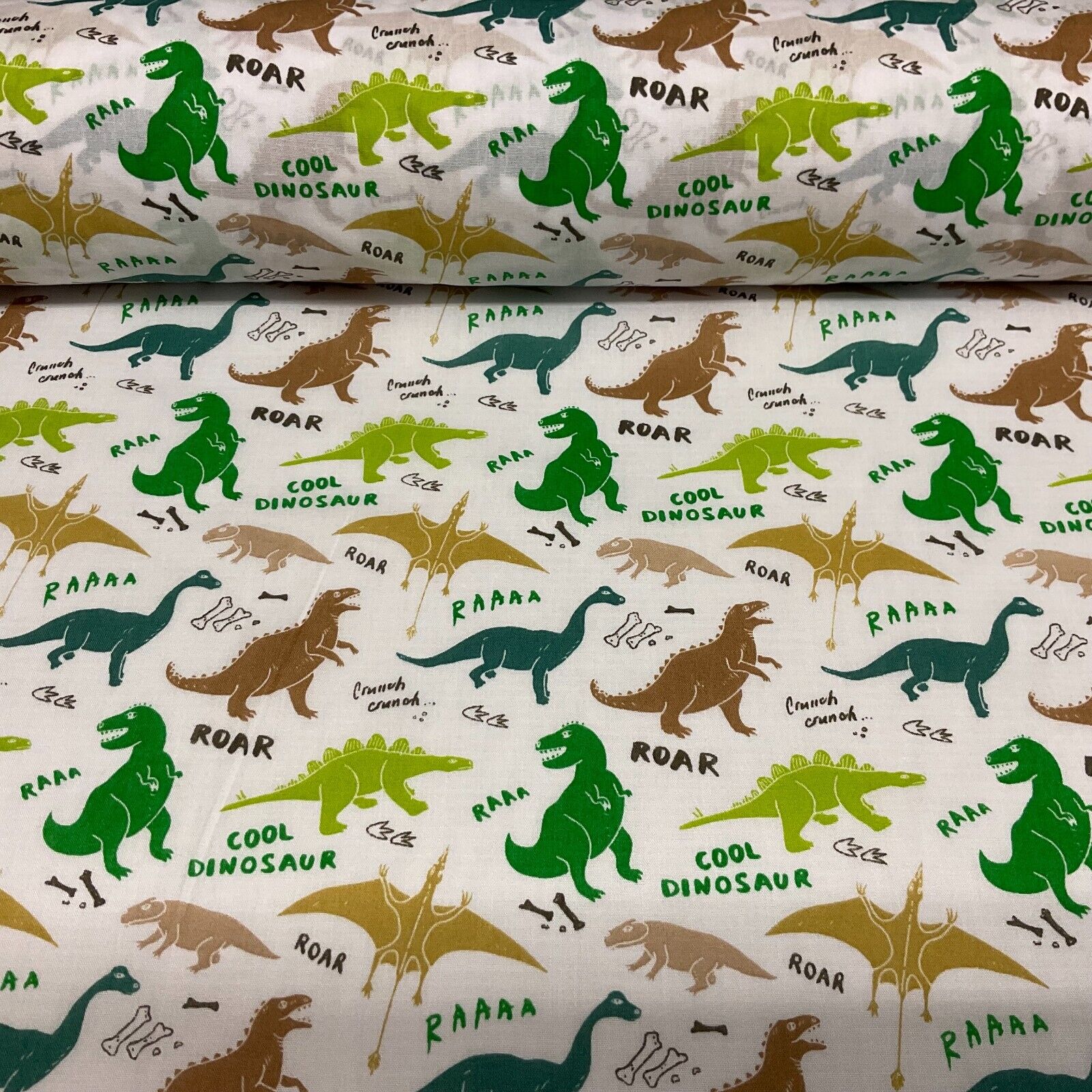 White green dinosaurs Children's Poly cotton printed lightweight fabric M1643