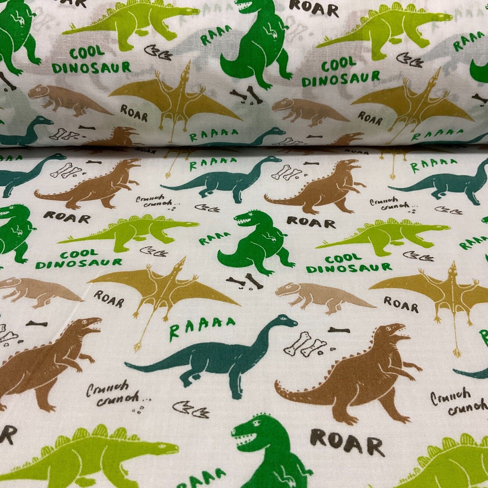 White green dinosaurs Children's Poly cotton printed lightweight fabric M1643
