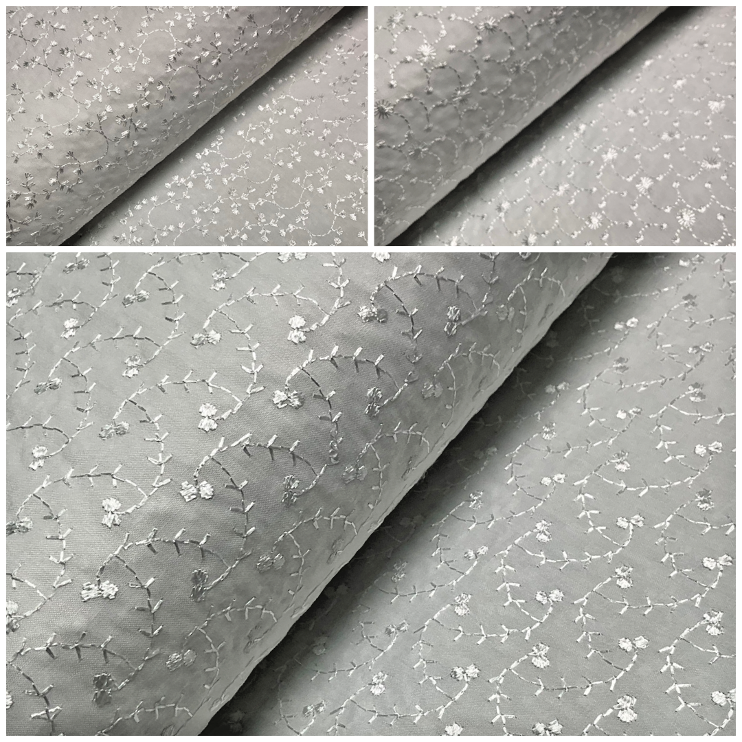 White Floral broderie analgise summer light dress fabric sewing M1660