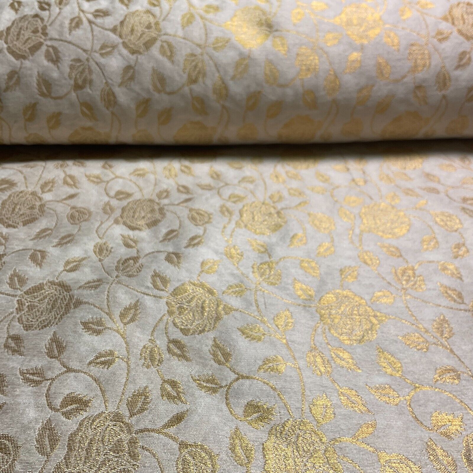 Ivory white brocade tussar silk floral printed dress fabric M1661