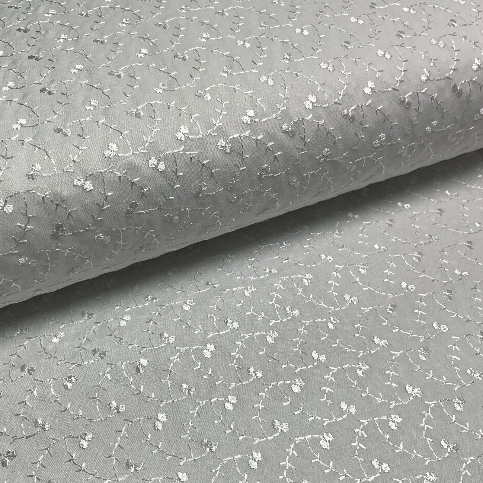 White Floral broderie analgise summer light dress fabric sewing M1660