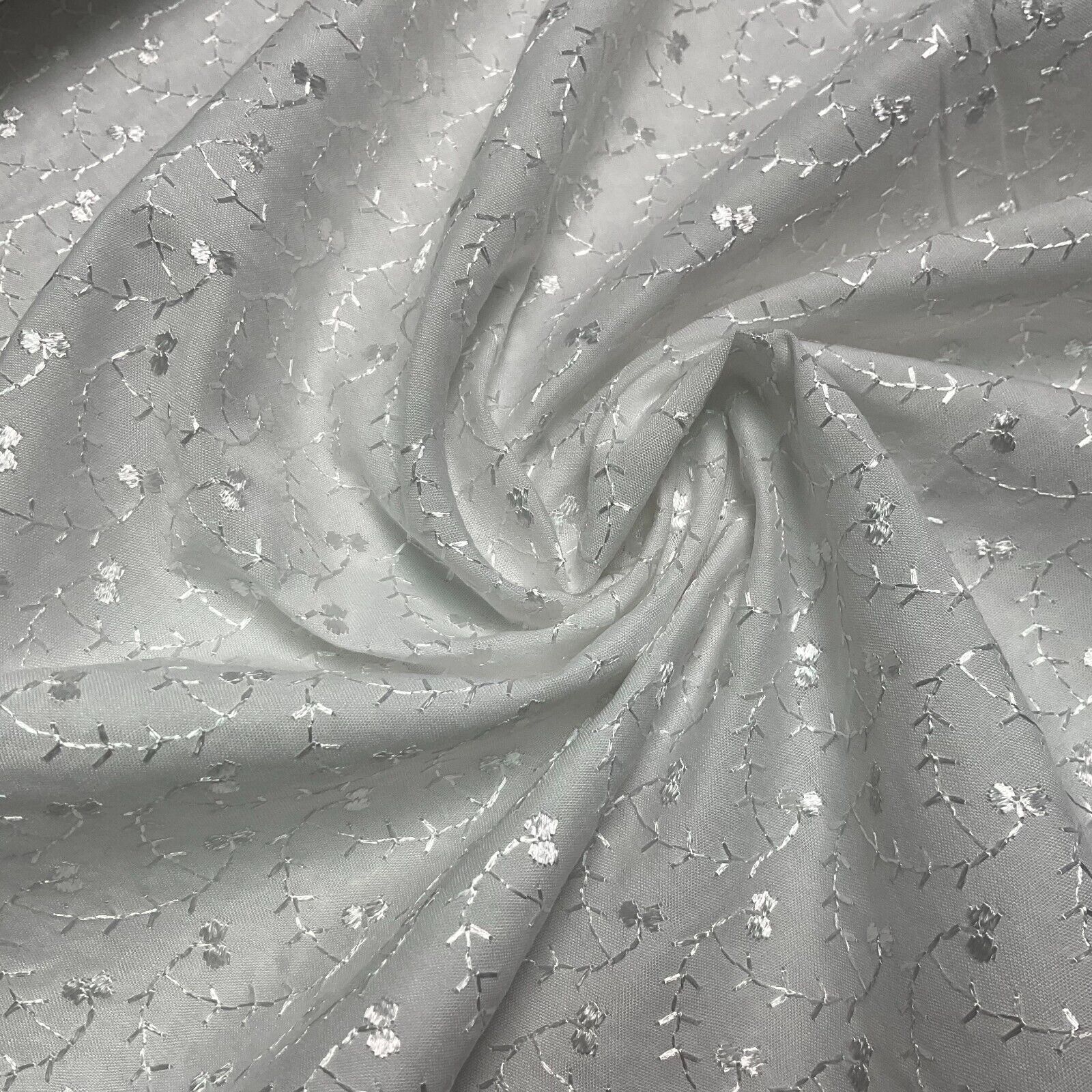 White Floral broderie analgise summer light dress fabric sewing M1660