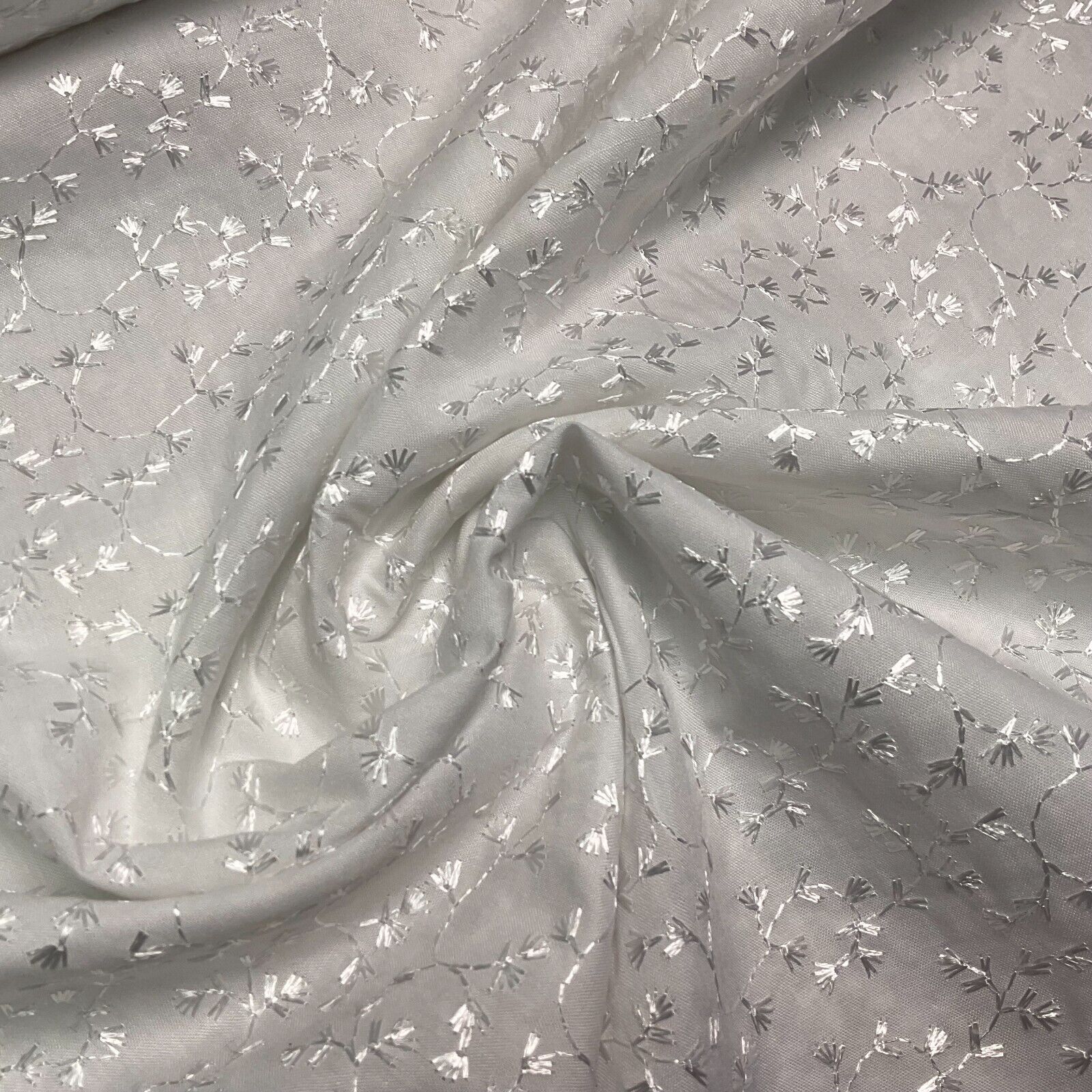 White Floral broderie analgise summer light dress fabric sewing M1660