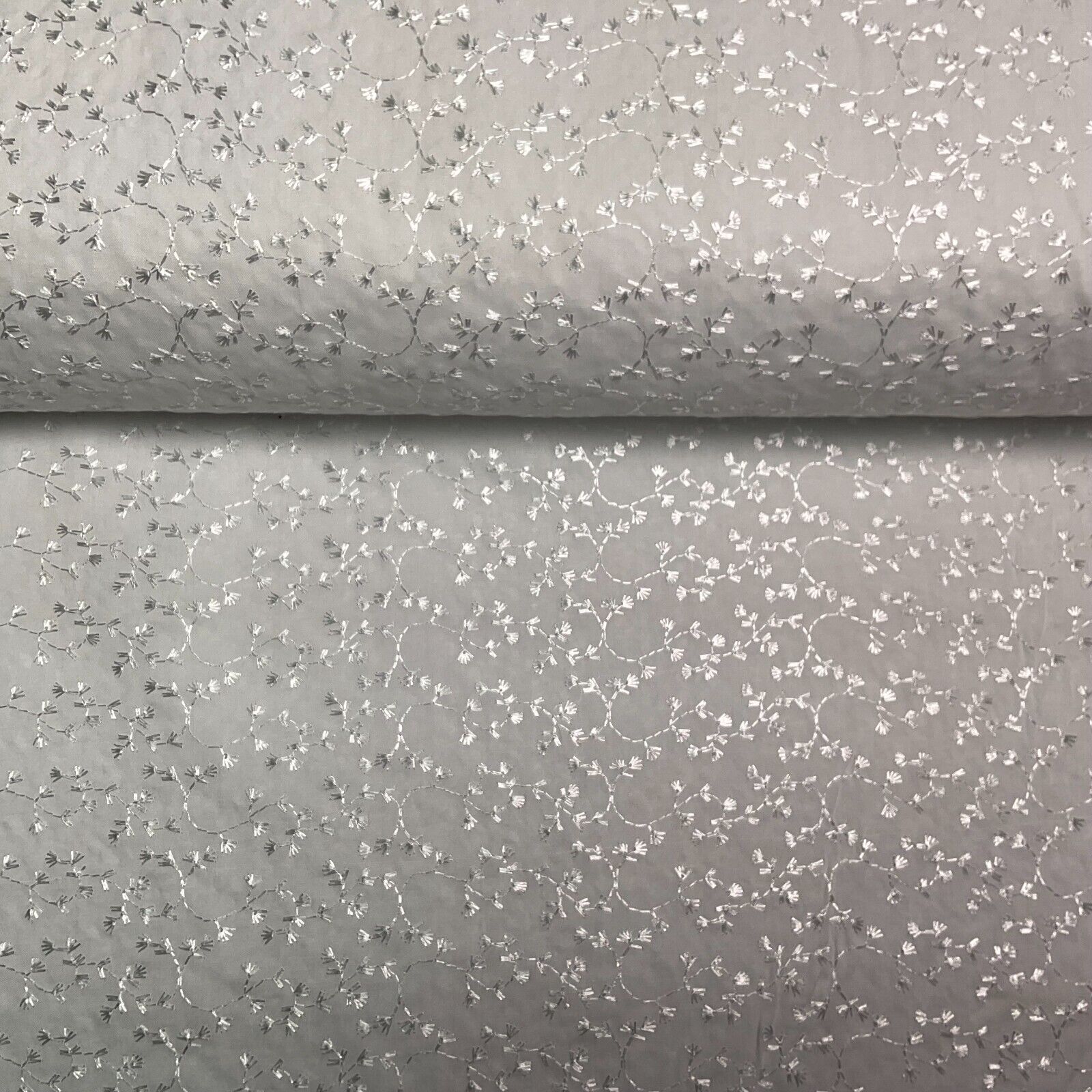 White Floral broderie analgise summer light dress fabric sewing M1660