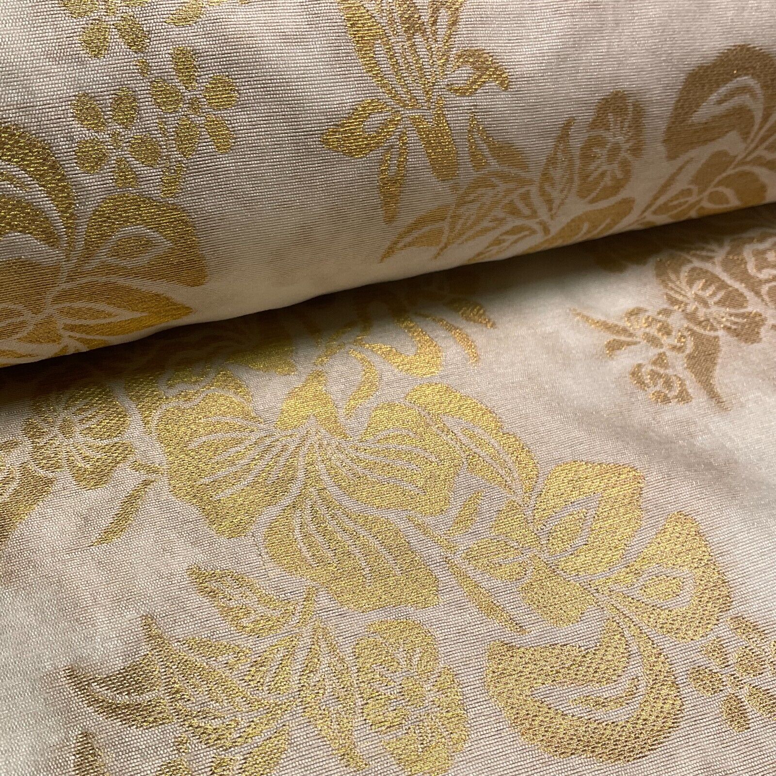 Ivory white brocade tussar silk floral printed dress fabric M1661