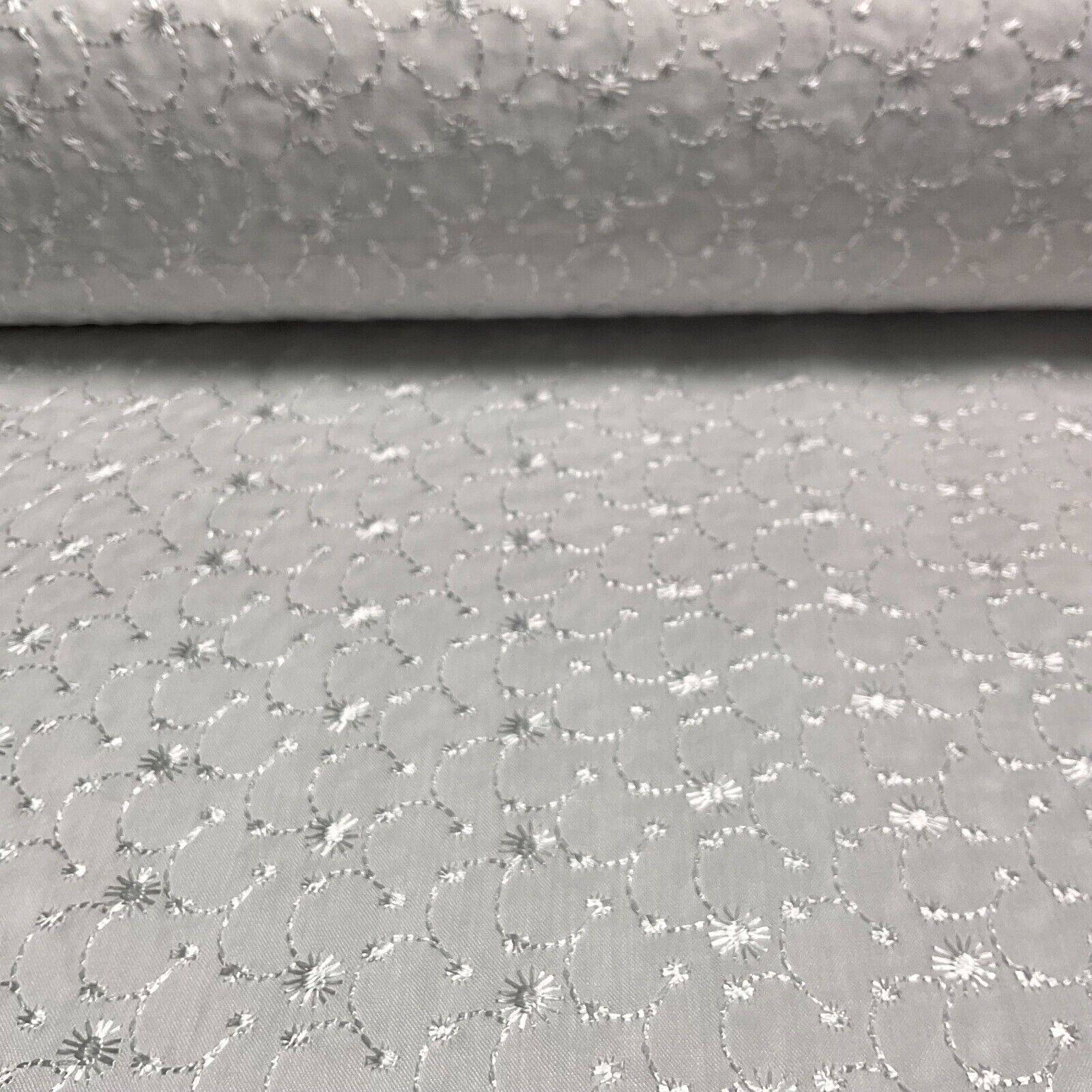 White Floral broderie analgise summer light dress fabric sewing M1660