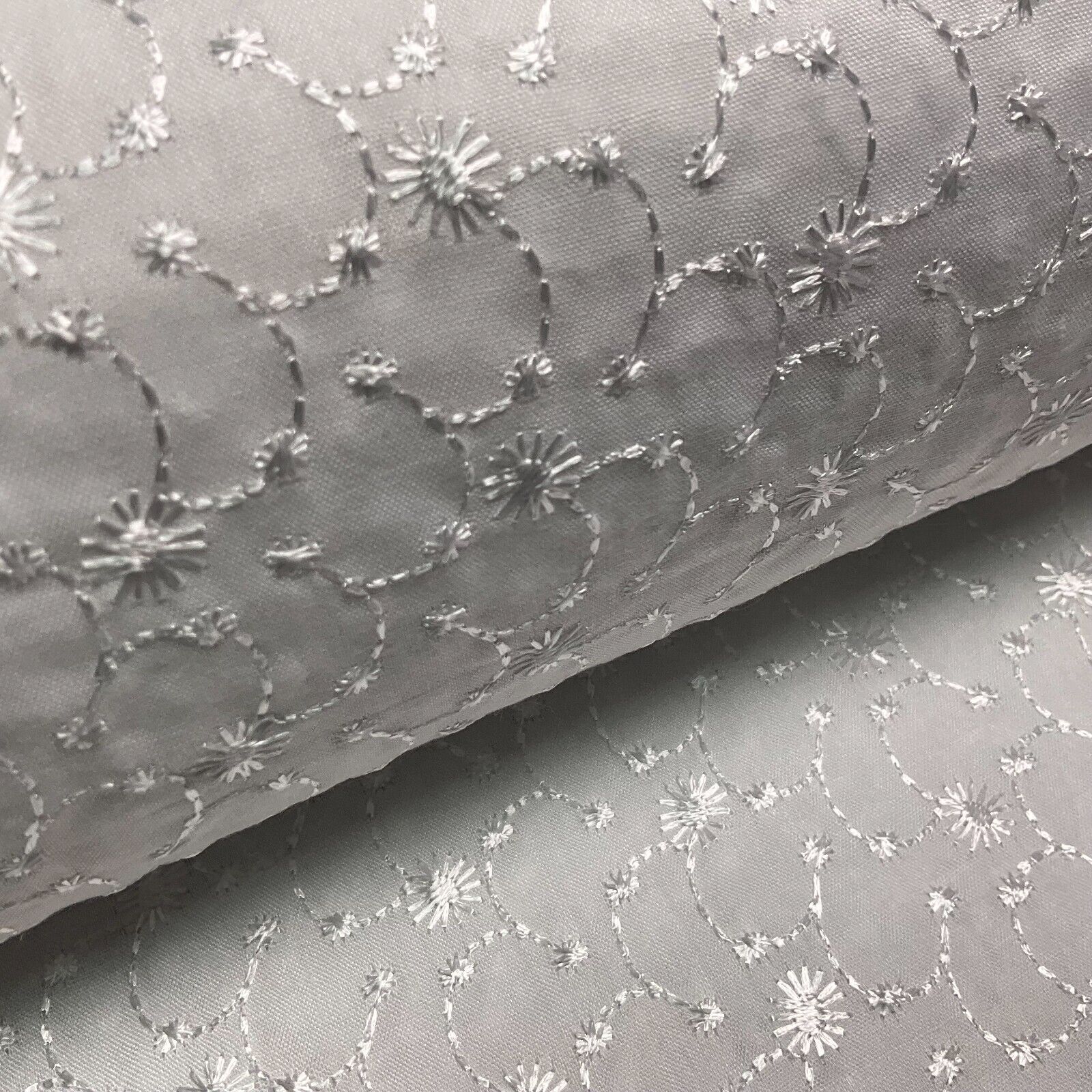 White Floral broderie analgise summer light dress fabric sewing M1660