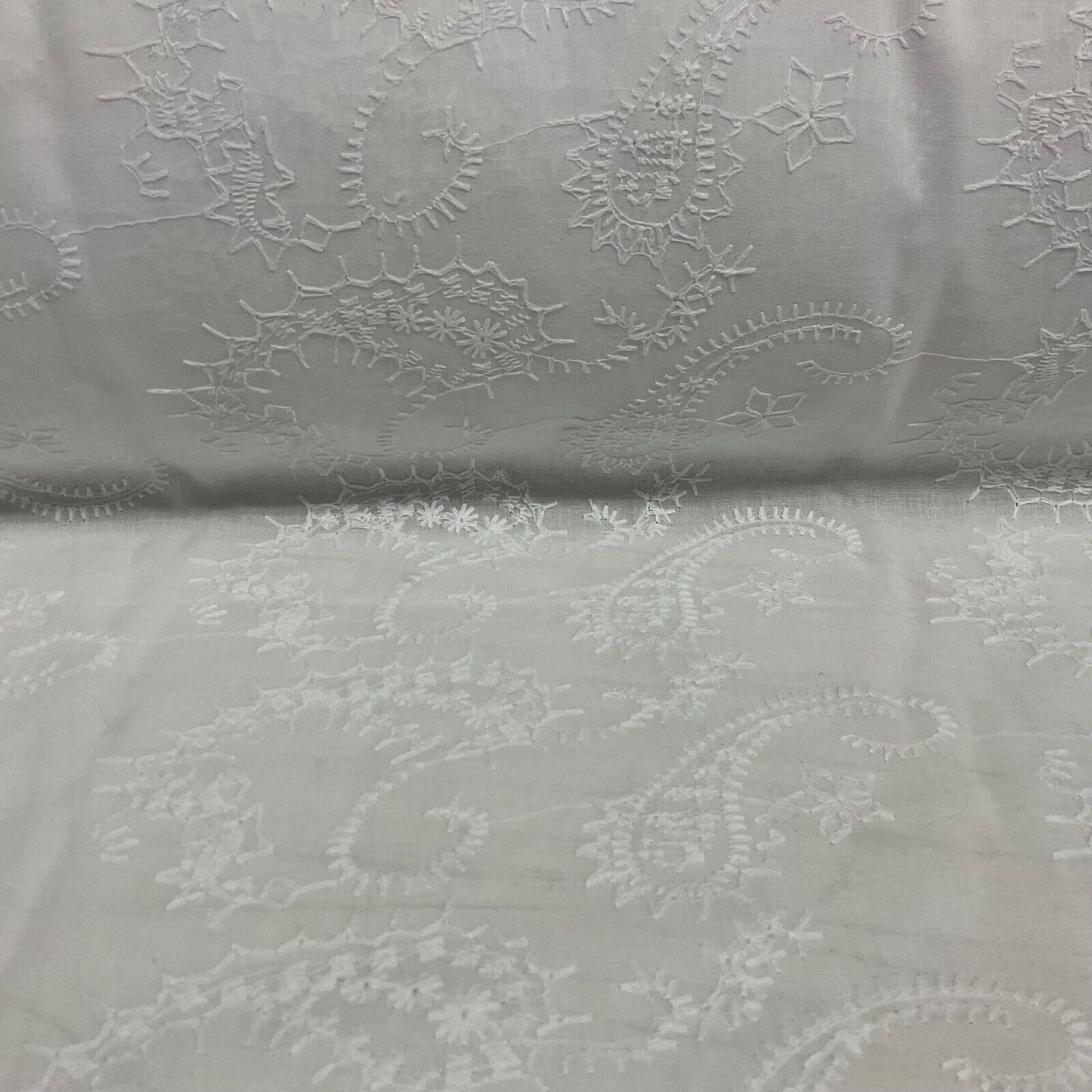 White Floral Paisley 100% cotton voile  lightweight dress fabric sewing M1663