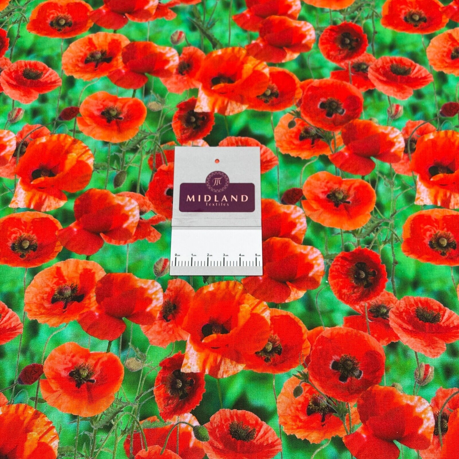 Cotton Poppy fabric Emerald Green & Red Floral printed dress poplin M1695