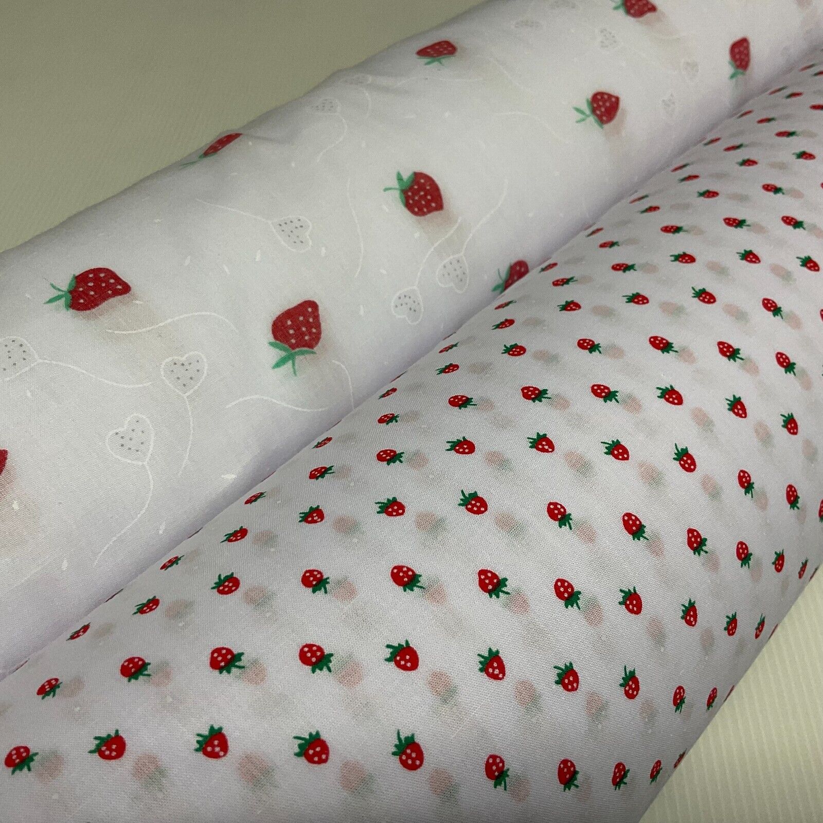 White Strawberry Strawberries Fruit  Poly cotton printed fabric 110cm wide M1700