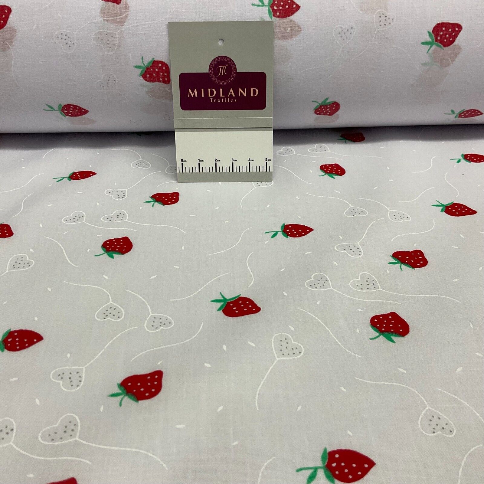 White Strawberry Strawberries Fruit  Poly cotton printed fabric 110cm wide M1700