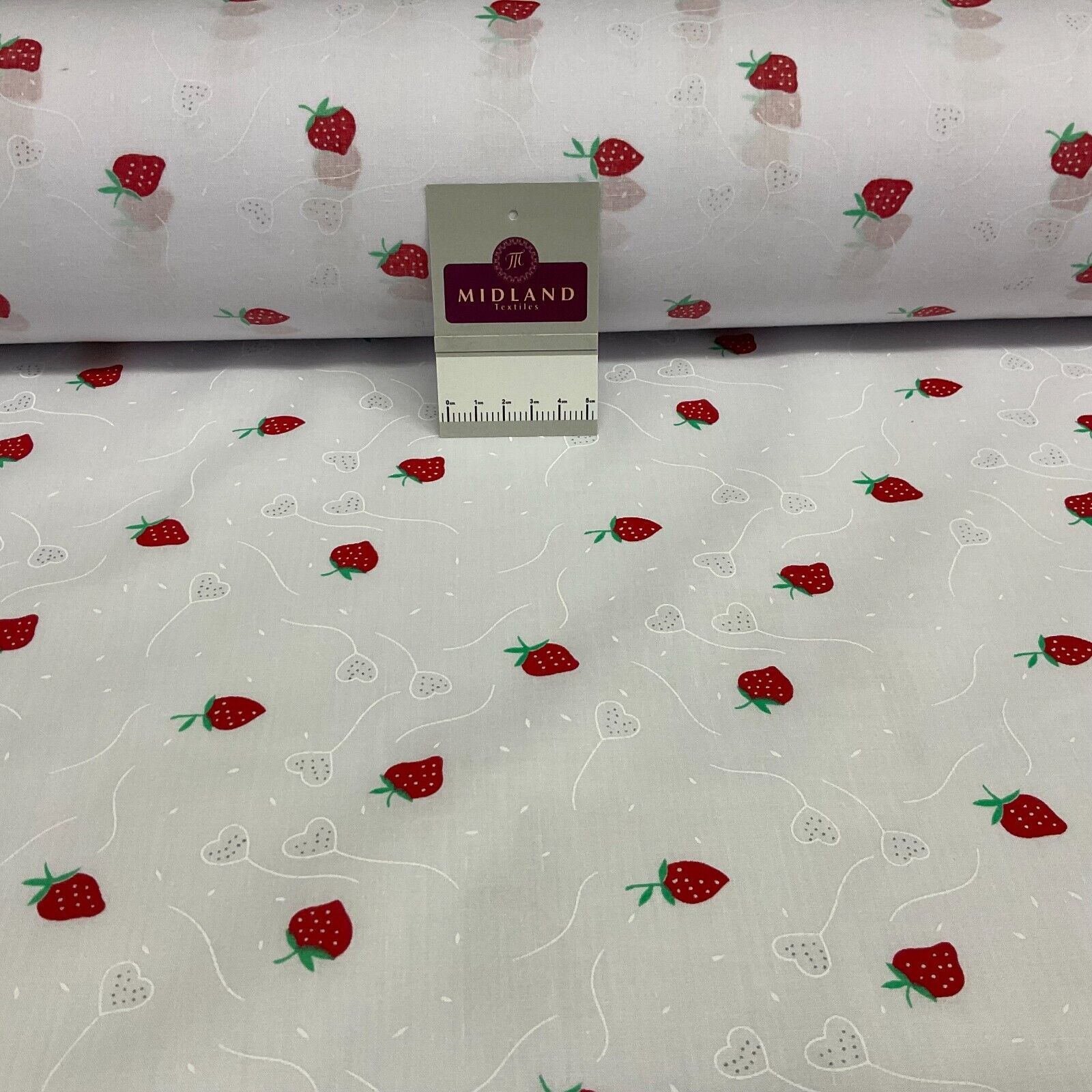 White Strawberry Strawberries Fruit  Poly cotton printed fabric 110cm wide M1700