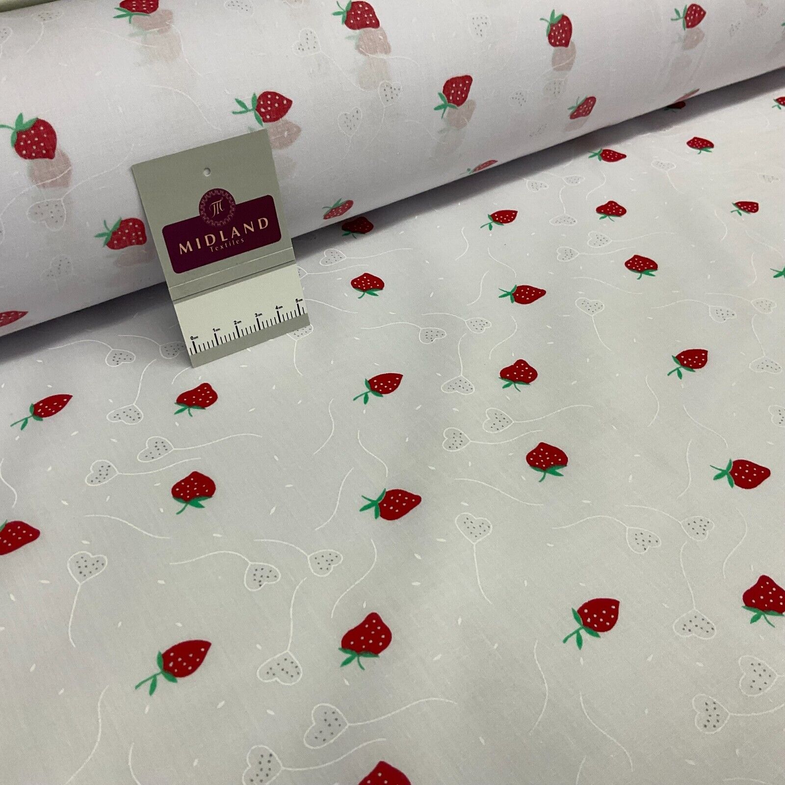 White Strawberry Strawberries Fruit  Poly cotton printed fabric 110cm wide M1700