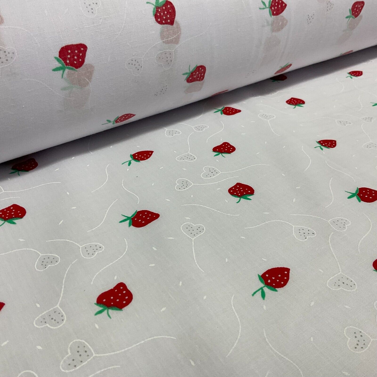 White Strawberry Strawberries Fruit  Poly cotton printed fabric 110cm wide M1700