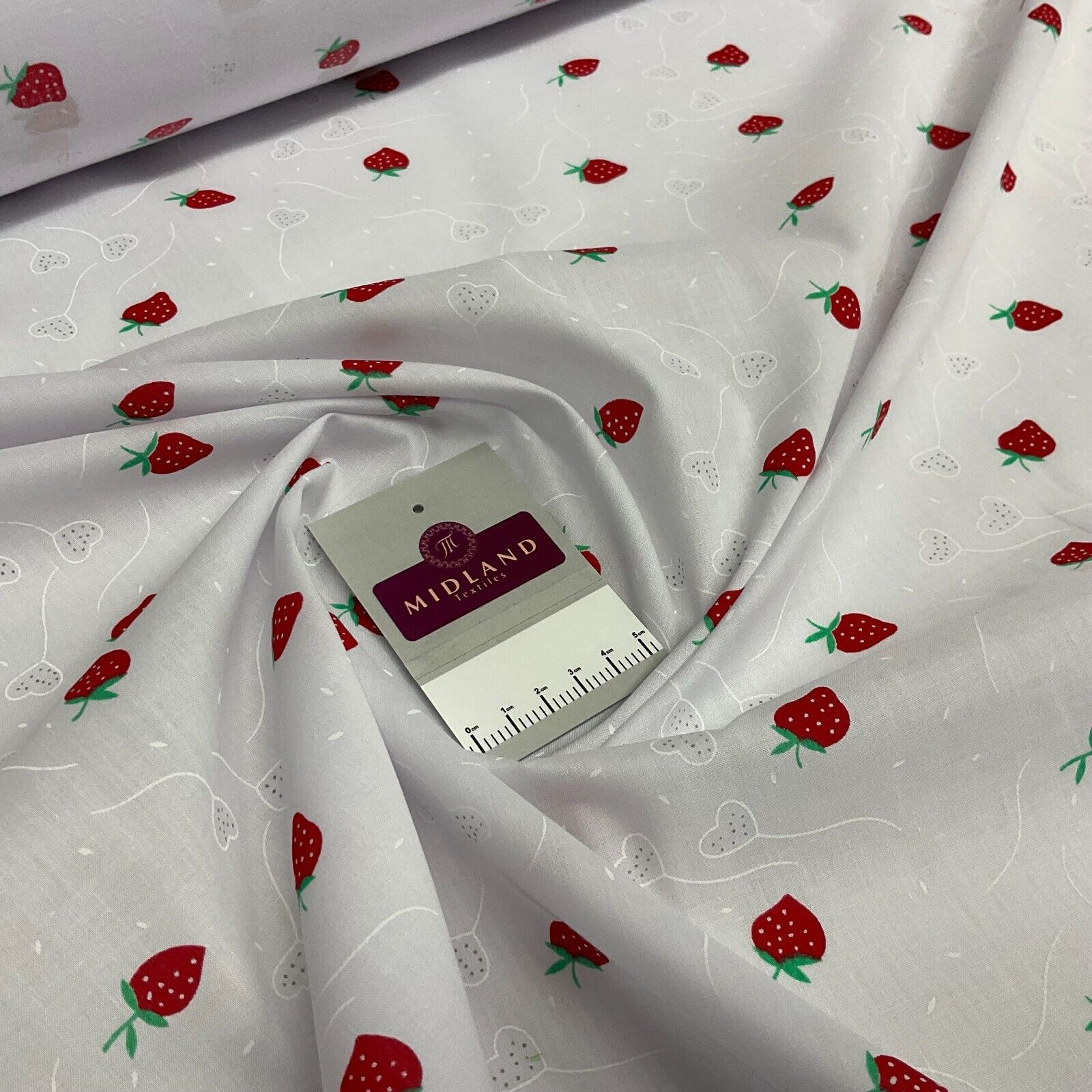 White Strawberry Strawberries Fruit  Poly cotton printed fabric 110cm wide M1700