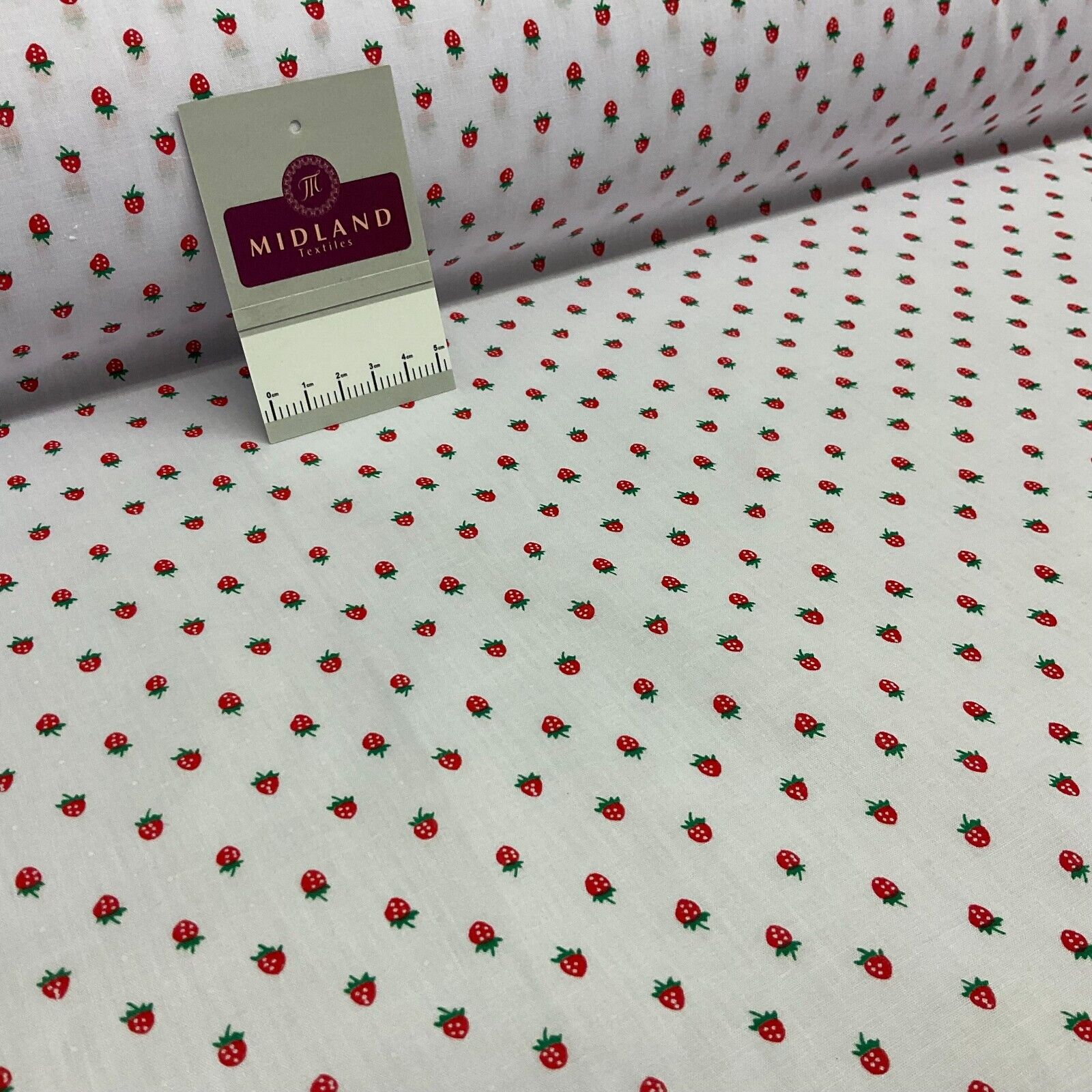 White Strawberry Strawberries Fruit  Poly cotton printed fabric 110cm wide M1700