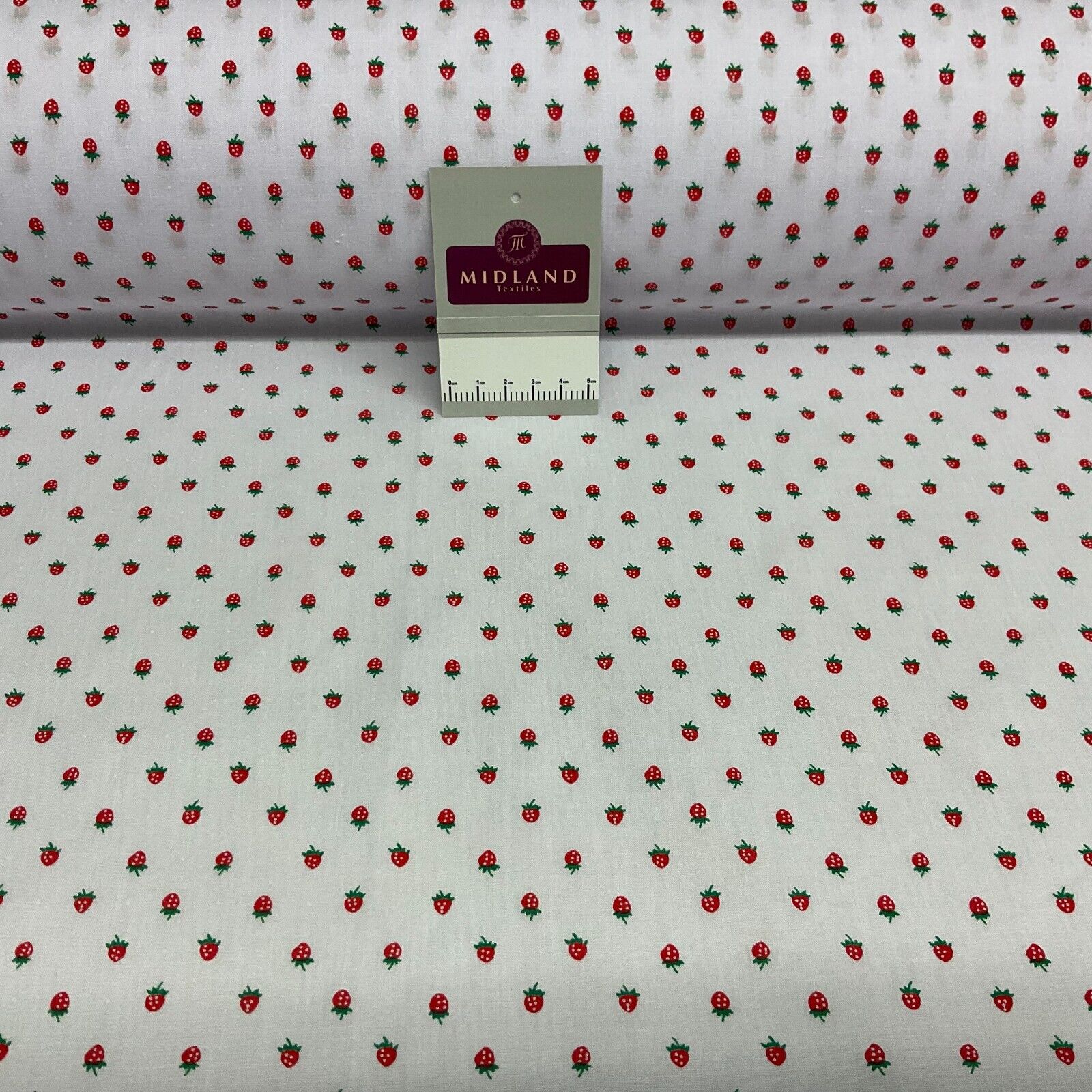 White Strawberry Strawberries Fruit  Poly cotton printed fabric 110cm wide M1700