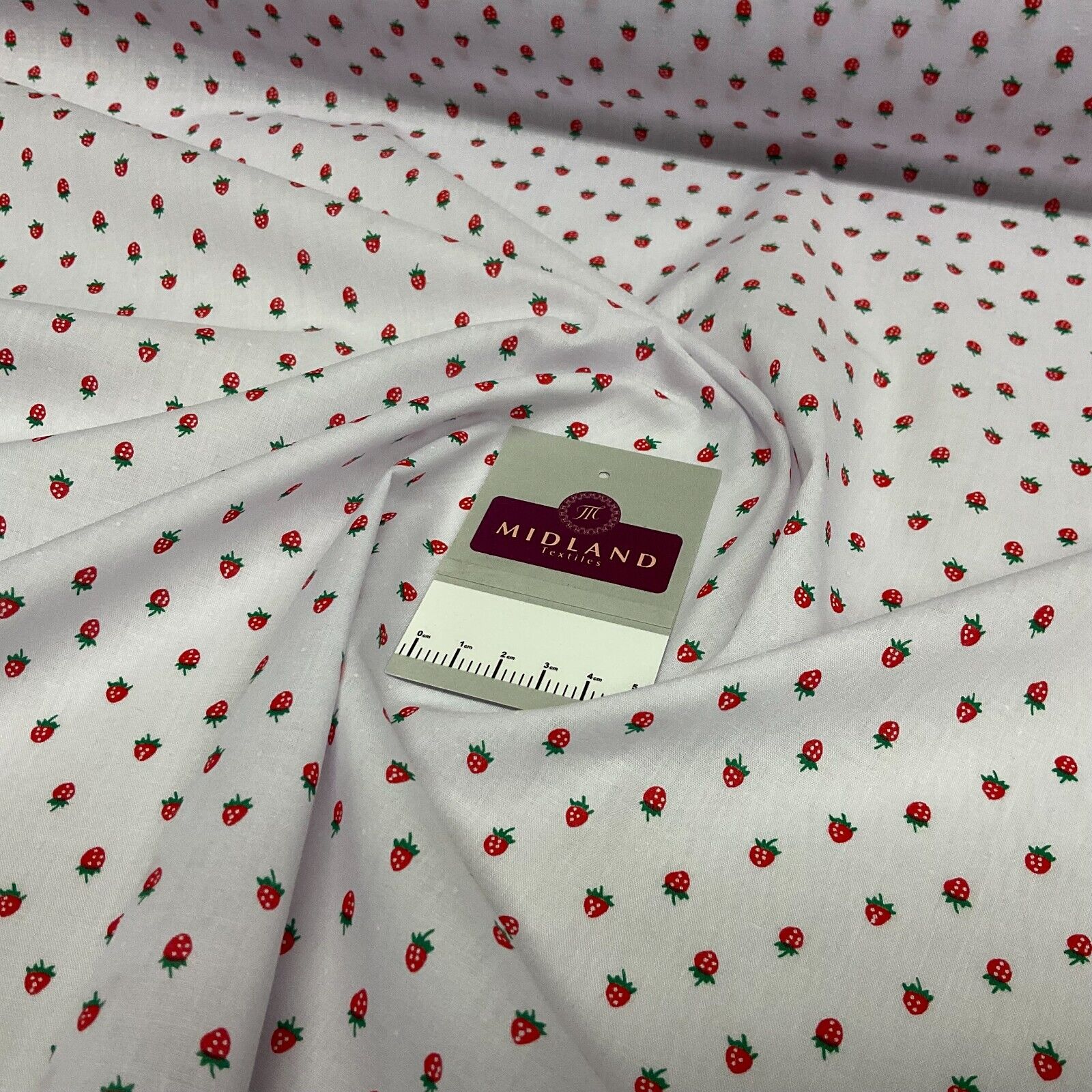 White Strawberry Strawberries Fruit  Poly cotton printed fabric 110cm wide M1700