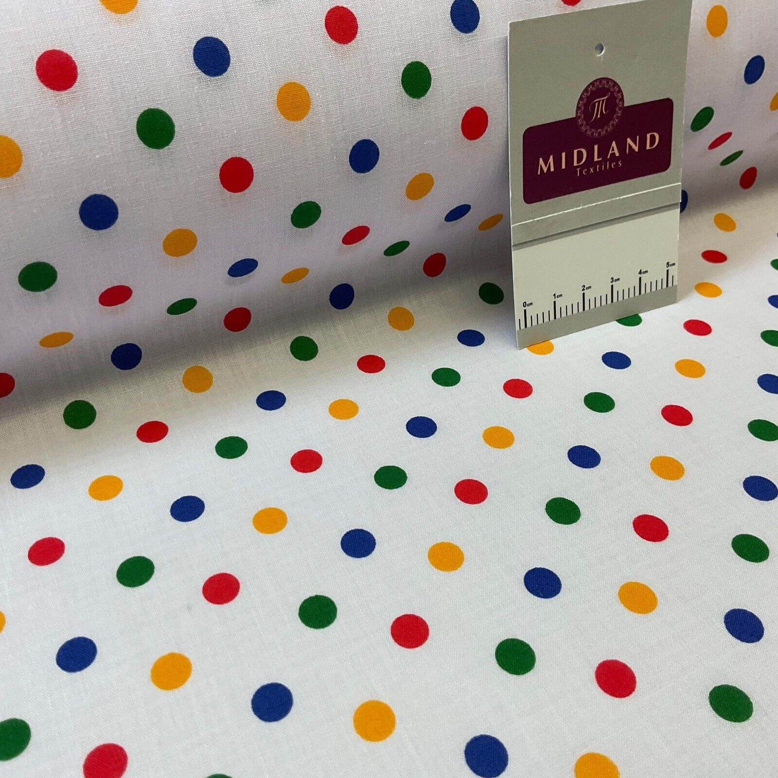 Multi coloured dot spot Poly cotton spotted dotted printed fabric M1709