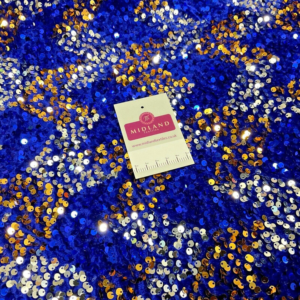 Royal Blue Mermaid Sequin One way stretch velvet dress fabric 120cm wide M1696