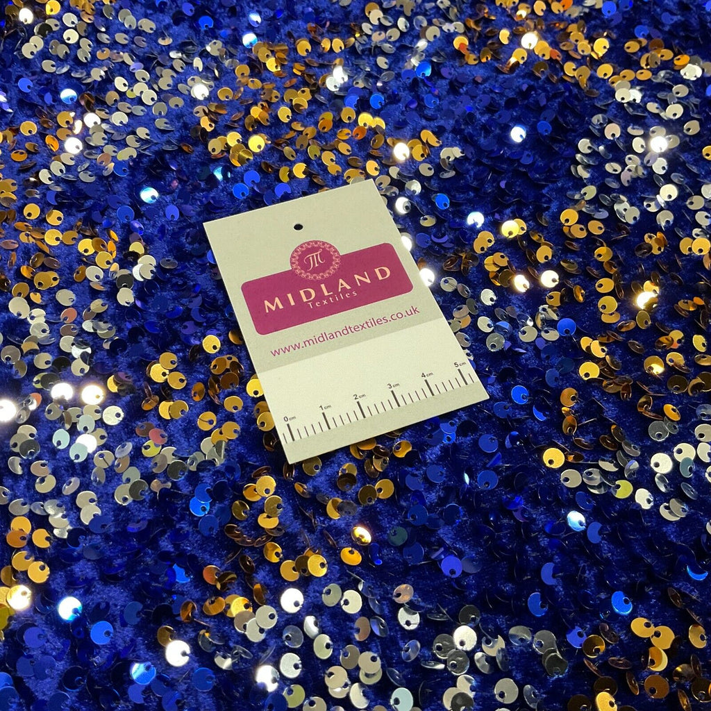 Royal Blue Mermaid Sequin One way stretch velvet dress fabric 120cm wide M1696